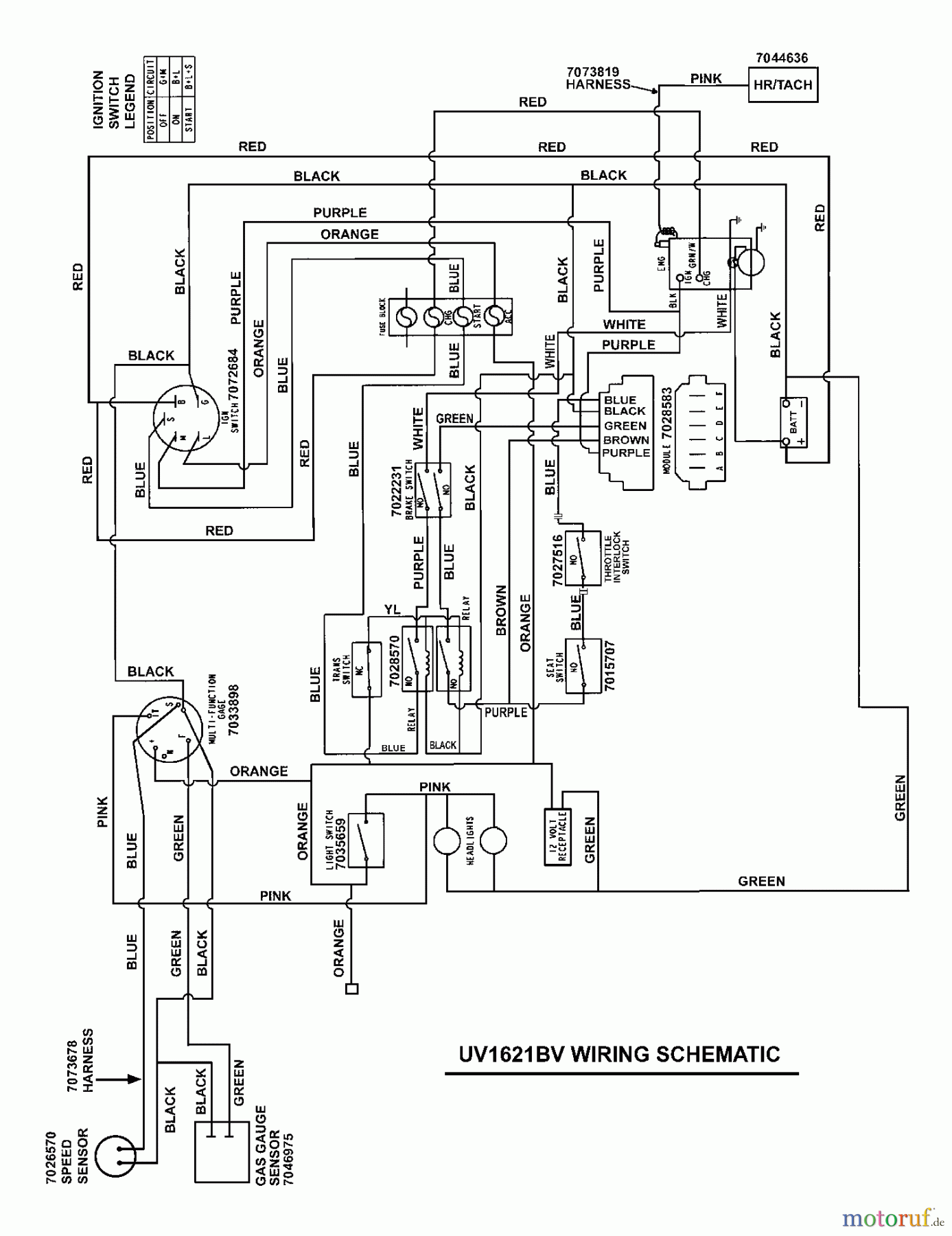  Snapper Utility Vehicles UV1621BV (7085668) - Snapper 2x2 Turf Cruiser Utility Vehicle, 16 HP, Series 1 WIRING SCHEMATIC- UV Model