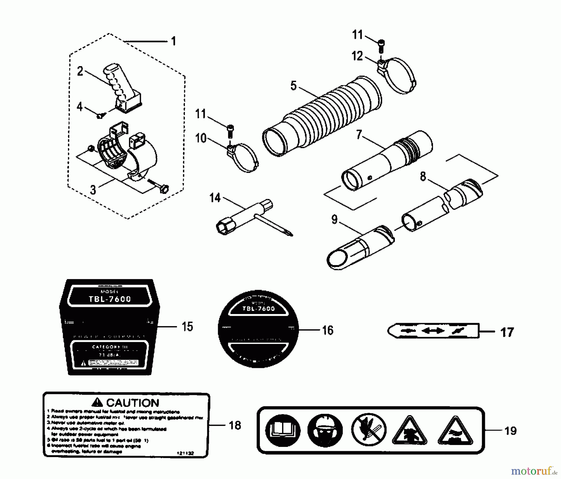  Tanaka Blasgeräte, Sauger, Häcksler, Mulchgeräte TBL-7600 - Tanaka Backpack Blower Handle, Decals & Tools