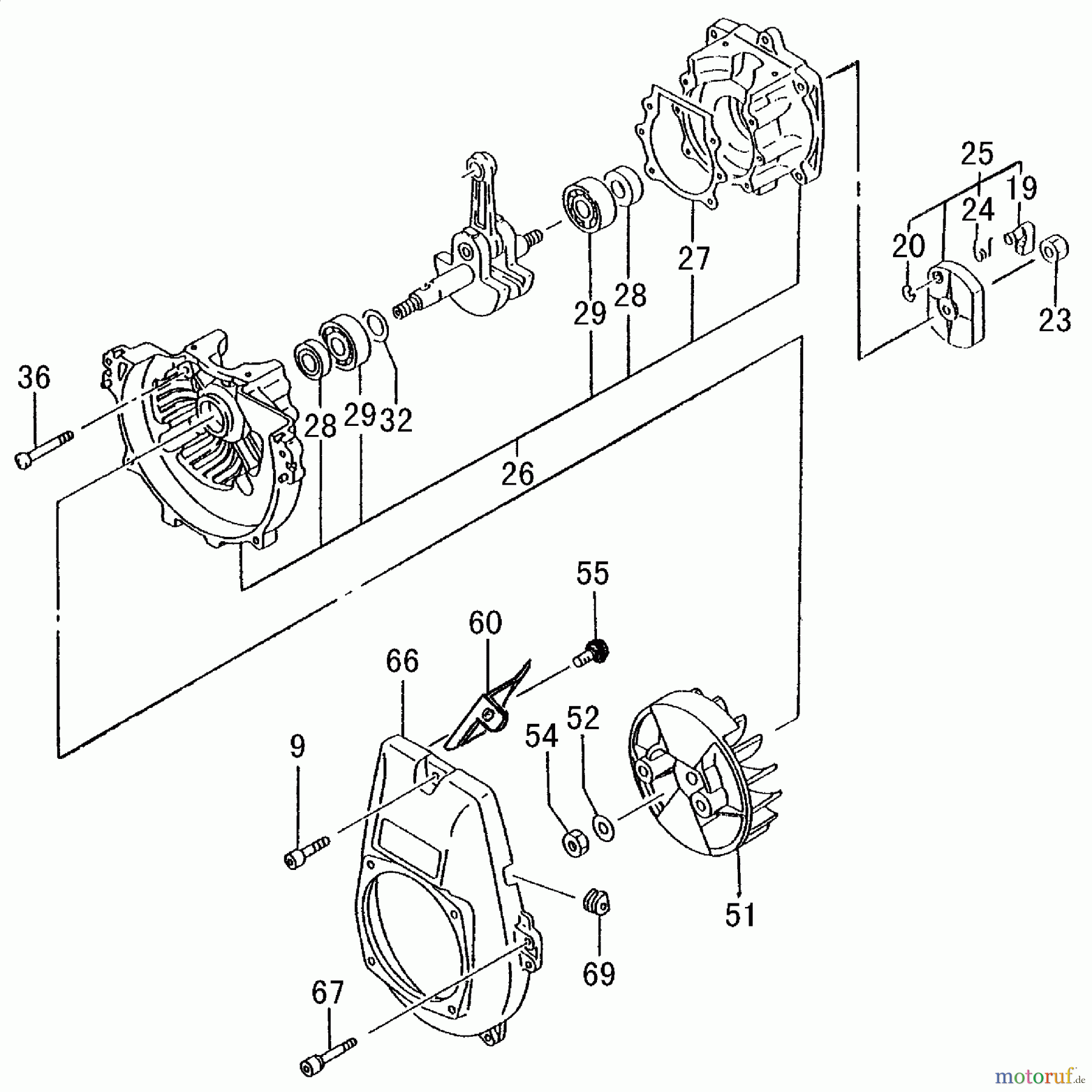  Tanaka Motoren PF-4010 - Tanaka Utility / Scooter Engine W/O Fuel Tank Crankcase, Flywheel, Starter Pulley