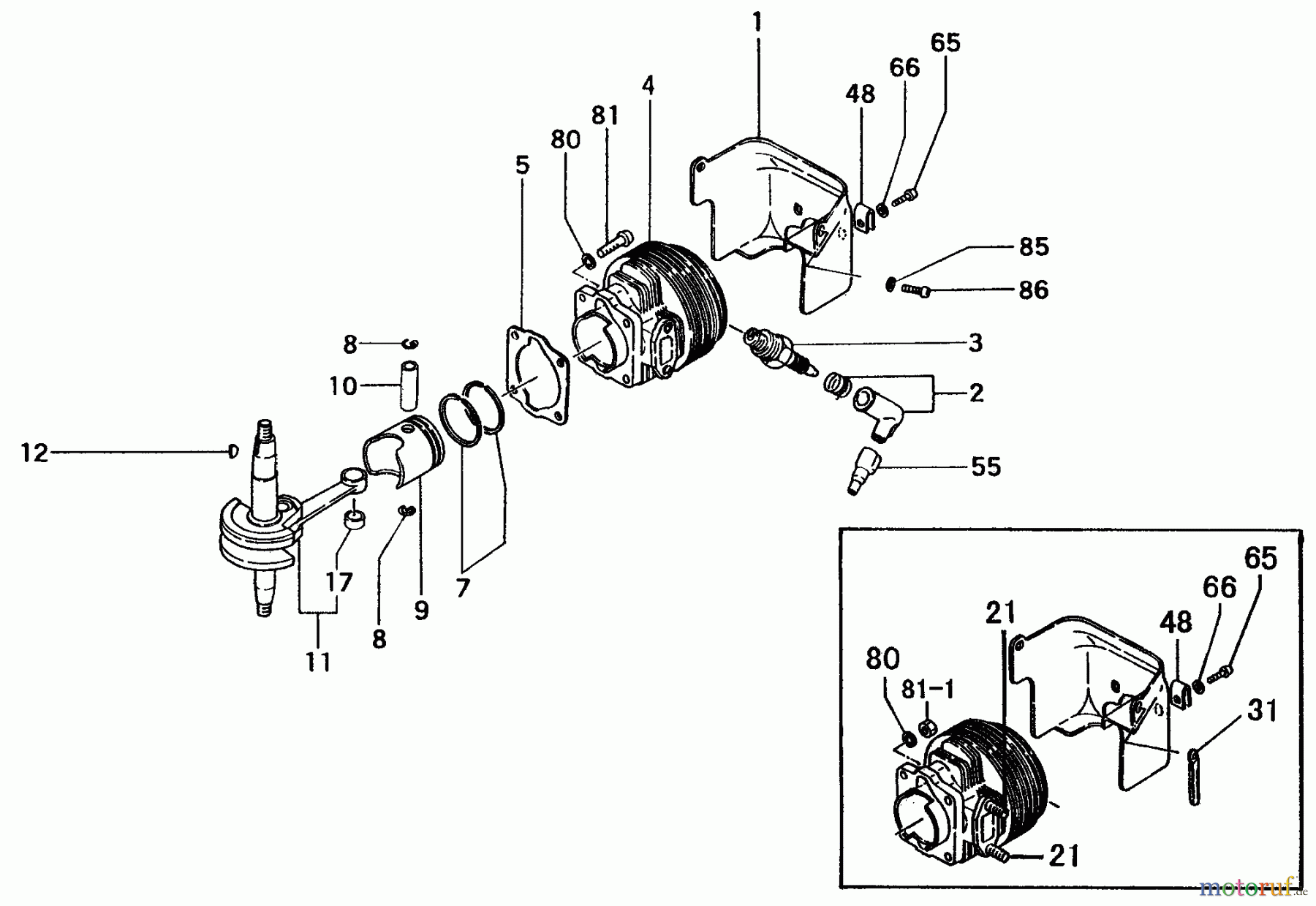  Tanaka Botsmotoren TOB-300 - Tanaka 3HP Outboard Motor Cylinder, Piston, Crankshaft