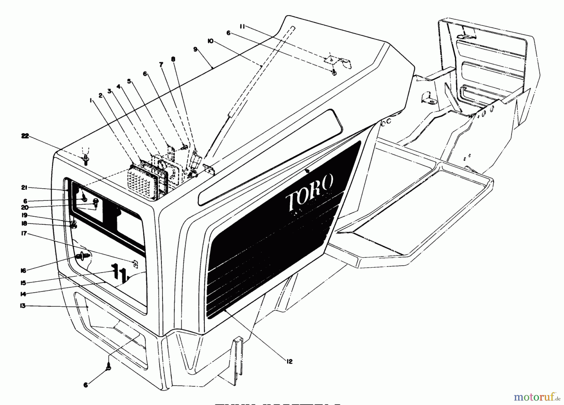  Toro Neu Mowers, Lawn & Garden Tractor Seite 1 57365 (11-38) - Toro 11-38 Pro Lawn Tractor, 1986 (6000001-6999999) HOOD ASSEMBLY