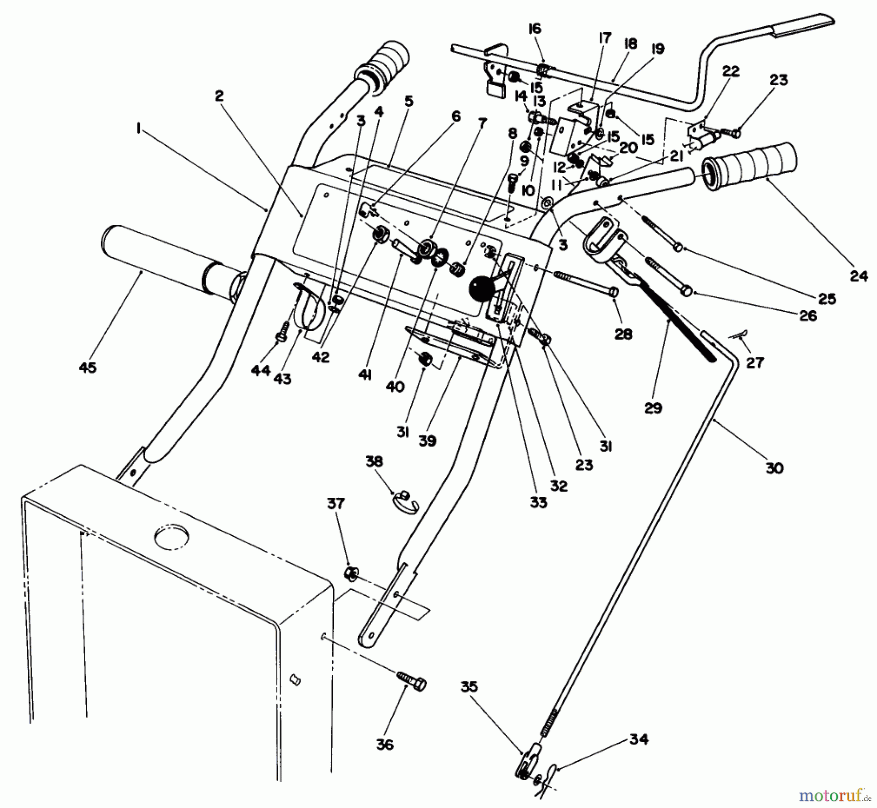  Toro Neu Mowers, Drive Unit Only 30115 - Toro Mid-Size Proline Gear Traction Unit, 12.5 hp, 1990 (0000001-0999999) HANDLE ASSEMBLY