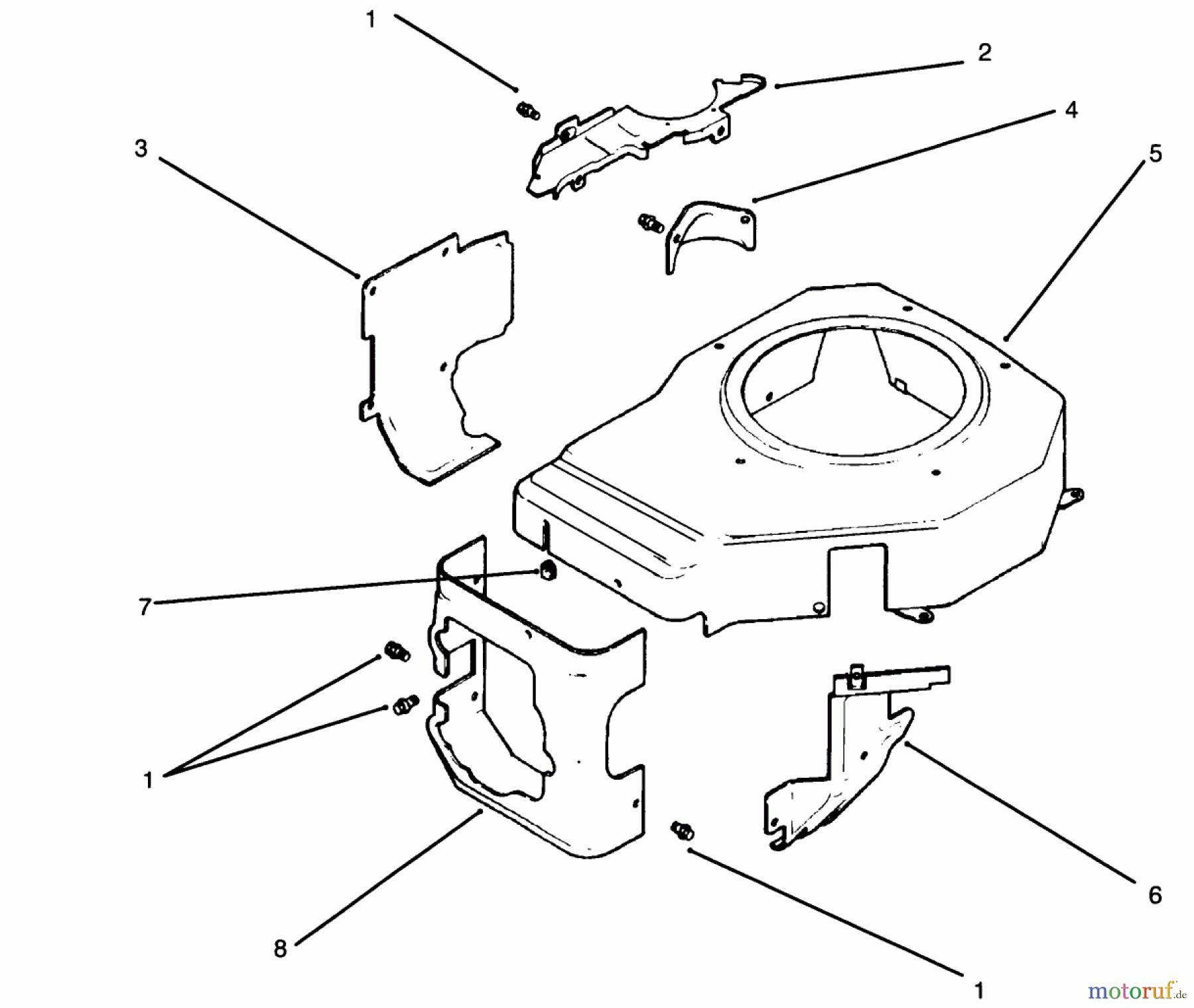  Toro Neu Mowers, Drive Unit Only 30186 - Toro Mid-Size Proline Hydro Traction Unit, 14 hp, 1995 (590001-599999) BLOWER HOUSING & BAFFLE-ENGINE KOHLER MODEL NO. CV14 S-1429