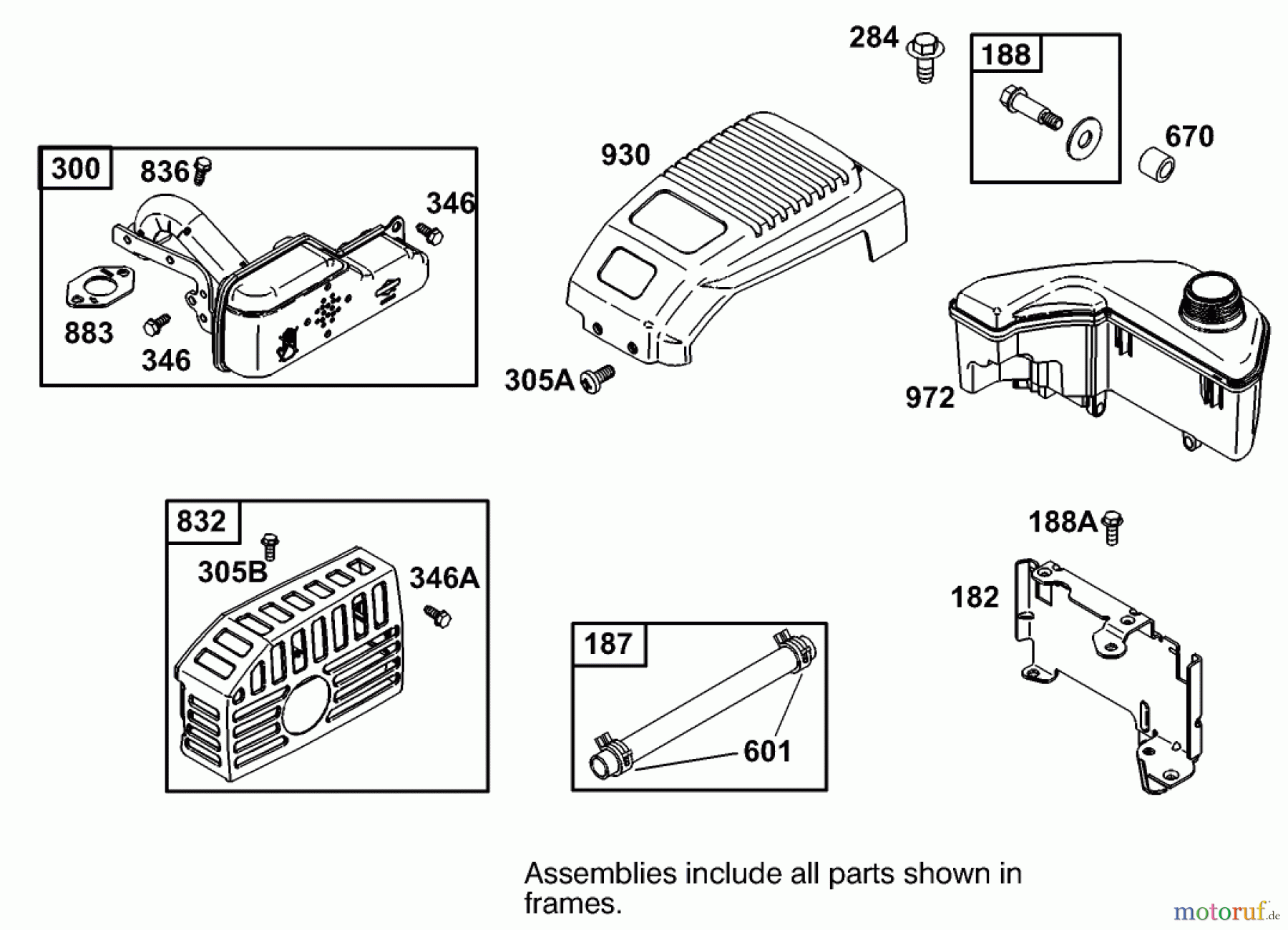  Toro Neu Accessories, Mower 105-1293 - Toro GTS 150 to 200 Conversion Kit, 1995-97 Super Recycler Lawnmowers MUFFLER AND FUEL TANK ASSEMBLY ENGINE GTS-200