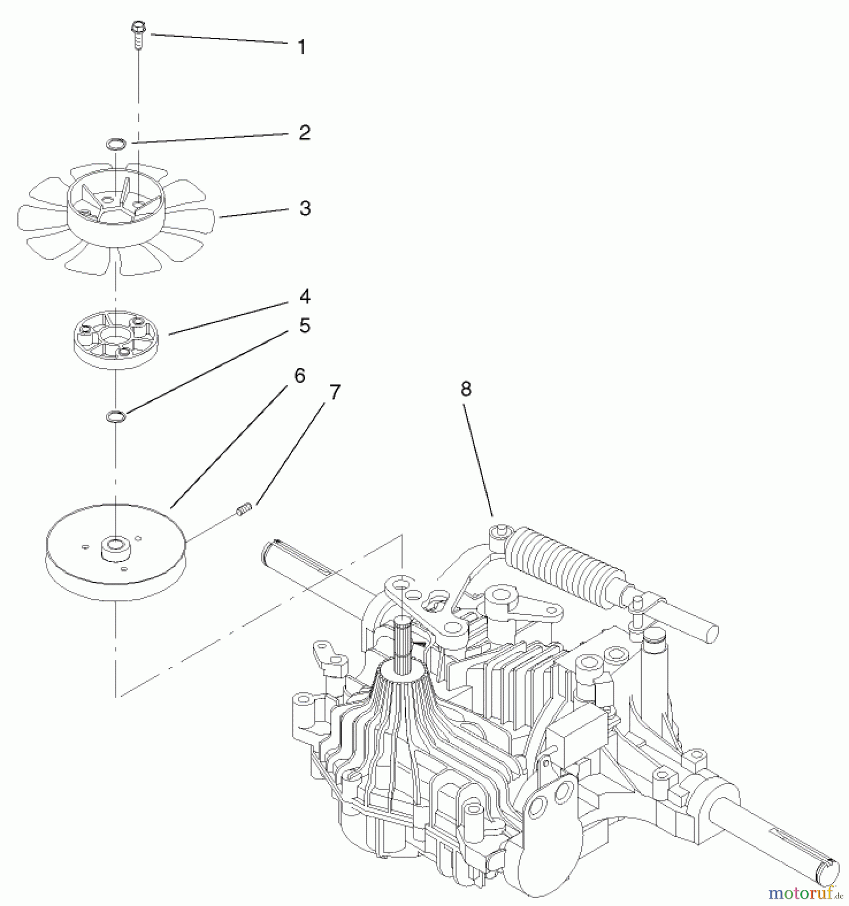  Toro Neu Accessories, Mower 105-1383 - Toro Hydrostatic Transaxle Replacement Kit, 260 Series Yard and Garden Tractors TRANSAXLE FAN AND PULLEY ASSEMBLY