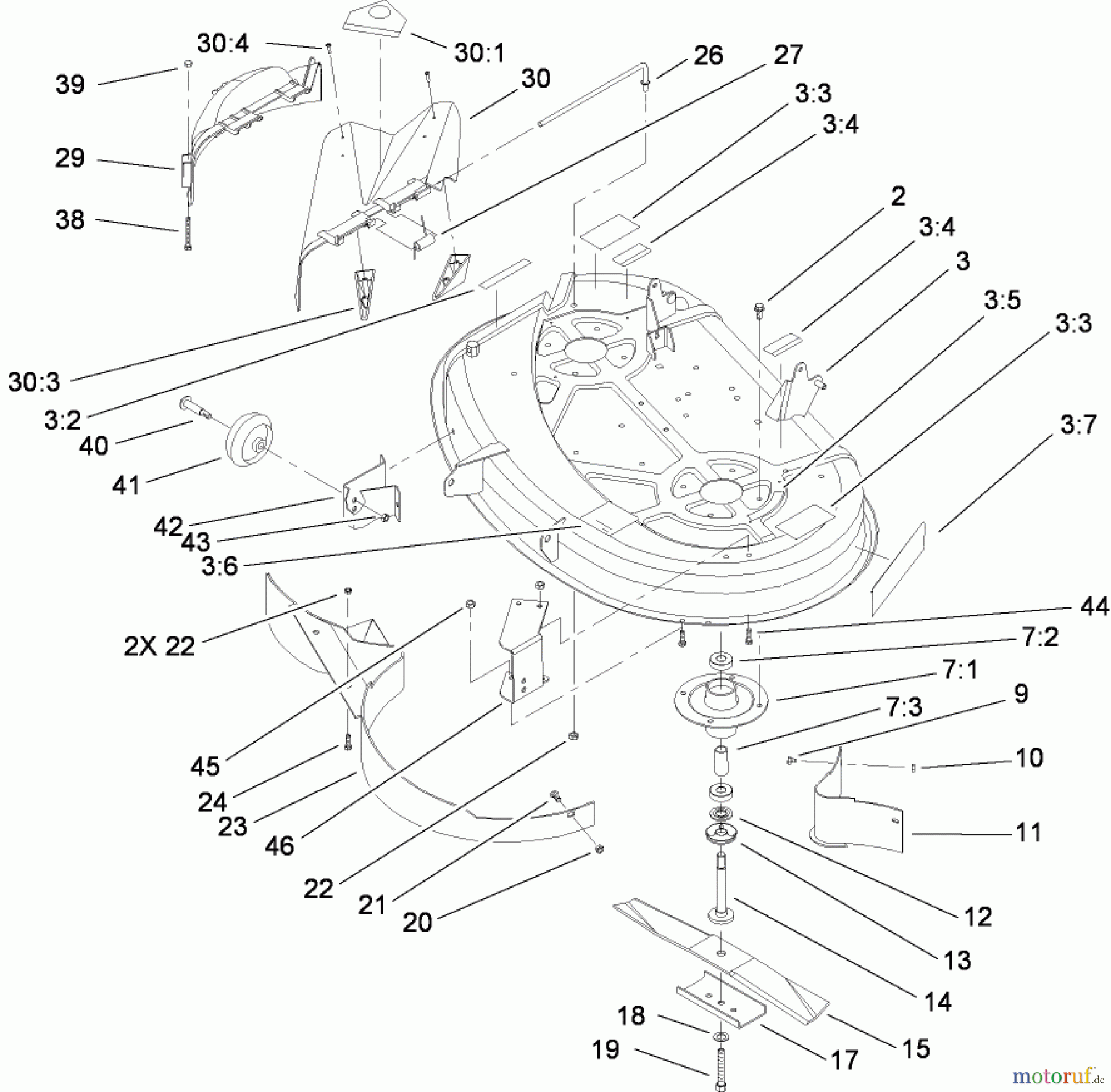  Toro Neu Mowers, Lawn & Garden Tractor Seite 1 135E (RT380H) - Toro RT380H Recycling Mower, 2008 (280000001-280999999) 38 INCH DECK ASSEMBLY