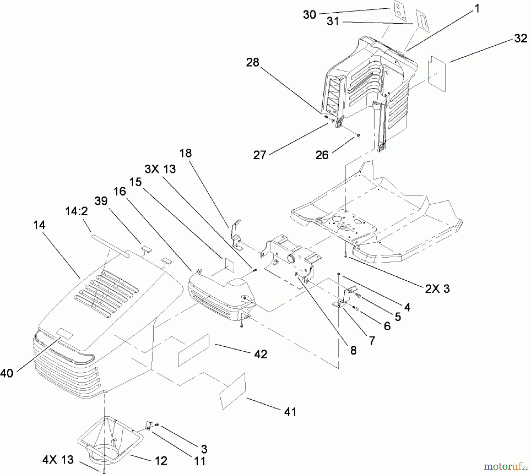  Toro Neu Mowers, Lawn & Garden Tractor Seite 1 135E (RT380H) - Toro RT380H Recycling Mower, 2008 (280000001-280999999) HOOD AND TOWER ASSEMBLY