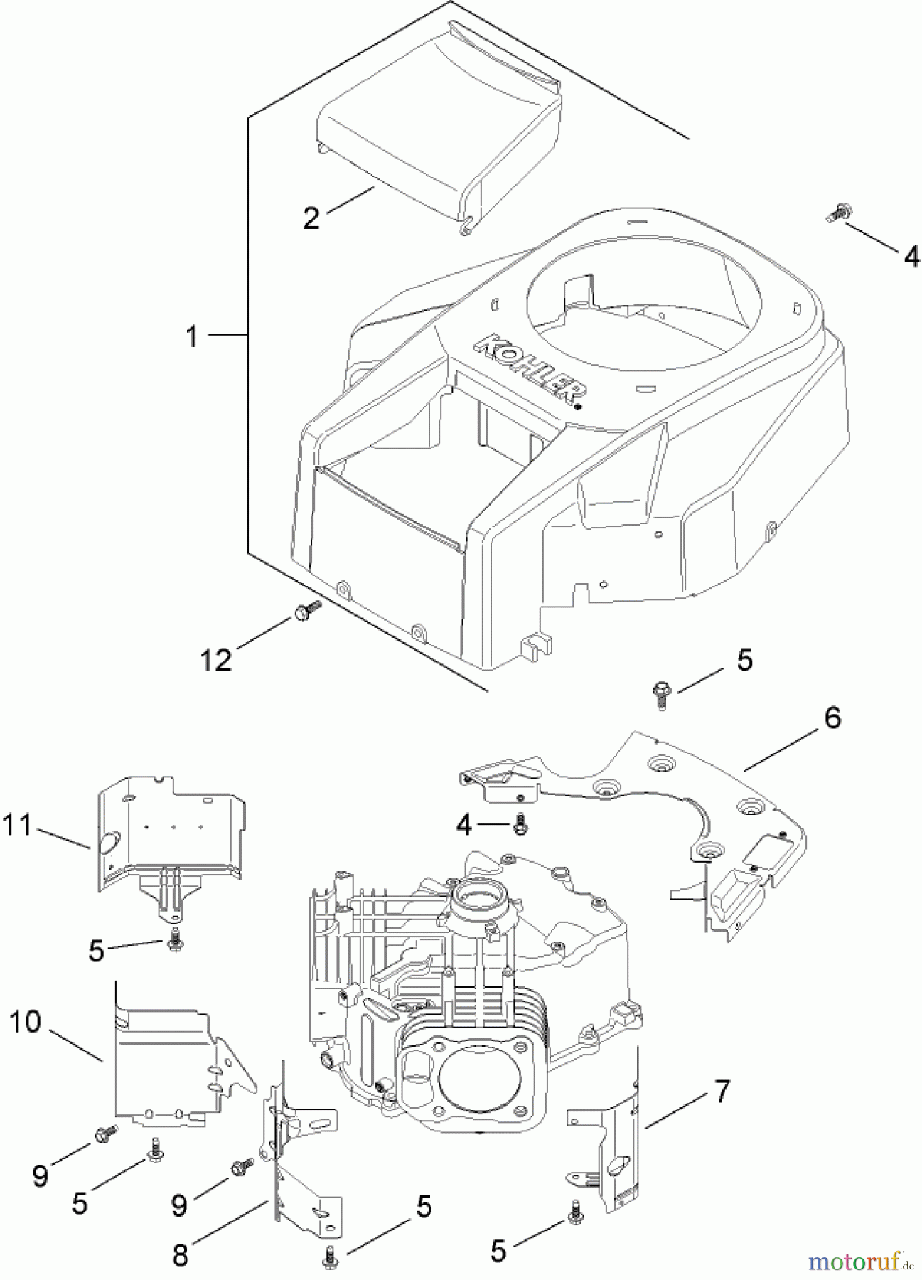  Toro Neu Mowers, Lawn & Garden Tractor Seite 1 13AP62RP544 (SL500) - Toro SL500 Super Lawn Tractor, 2007 (1B157H20701-) BLOWER HOUSING AND BAFFLE ASSEMBLY KOHLER SV720-0011