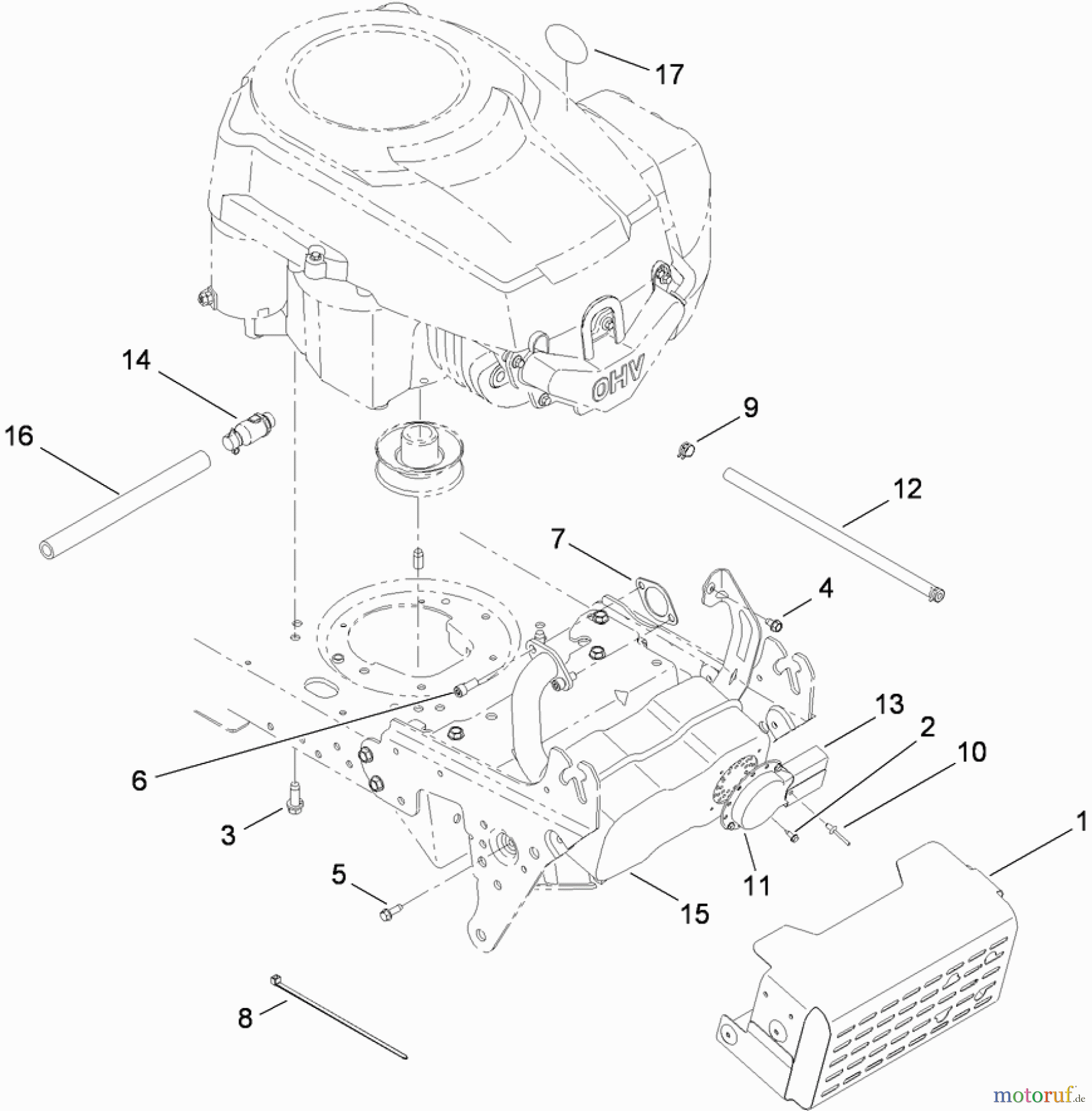  Toro Neu Mowers, Lawn & Garden Tractor Seite 1 13AX60RG848 (LX423) - Toro LX423 Lawn Tractor, 2009 (1-1) MUFFLER AND SHIELD ASSEMBLY