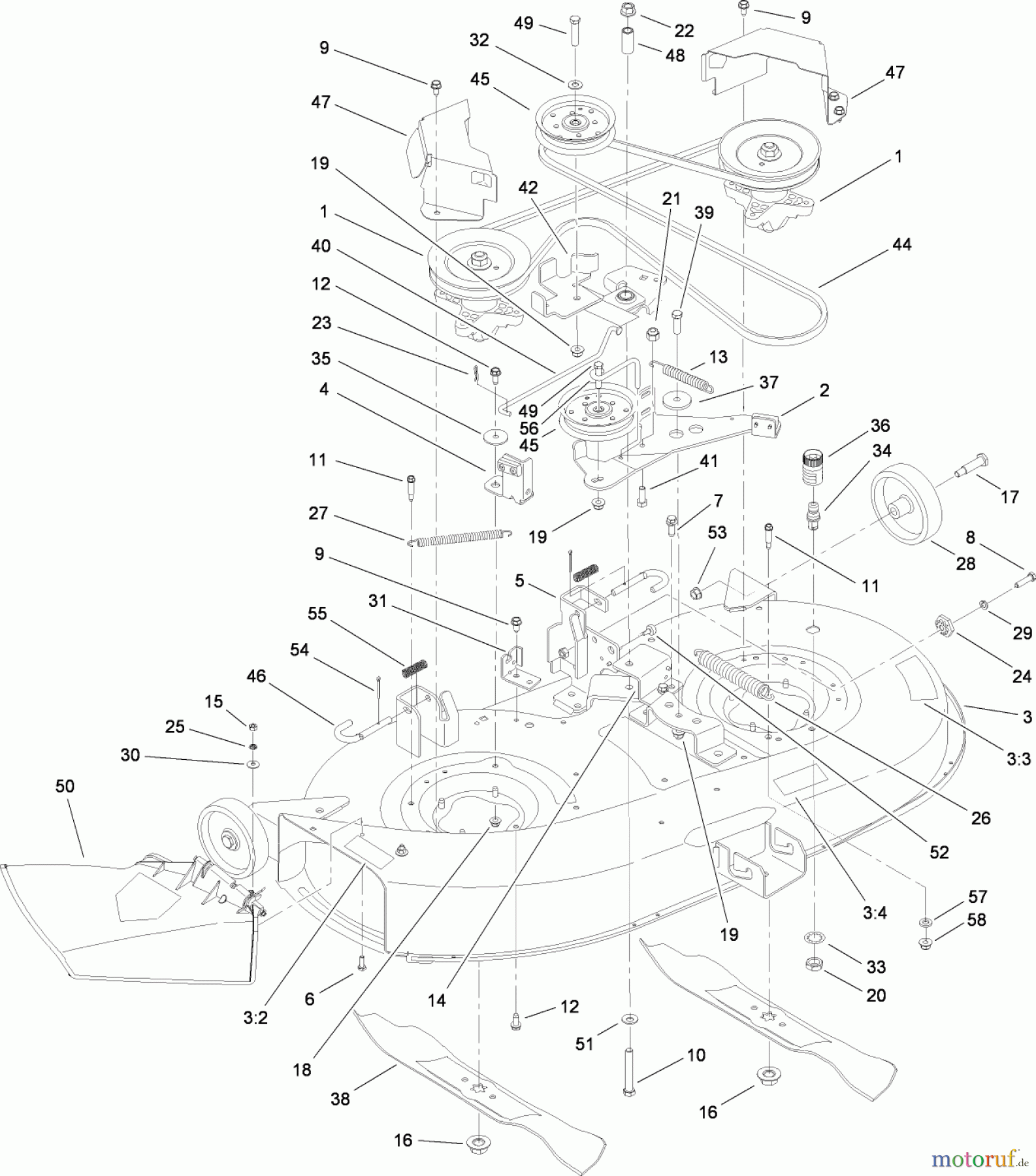  Toro Neu Mowers, Lawn & Garden Tractor Seite 1 13BX60RG744 (LX425) - Toro LX425 Lawn Tractor, 2007 (1A087H10172-1C307H10417) DECK ASSEMBLY