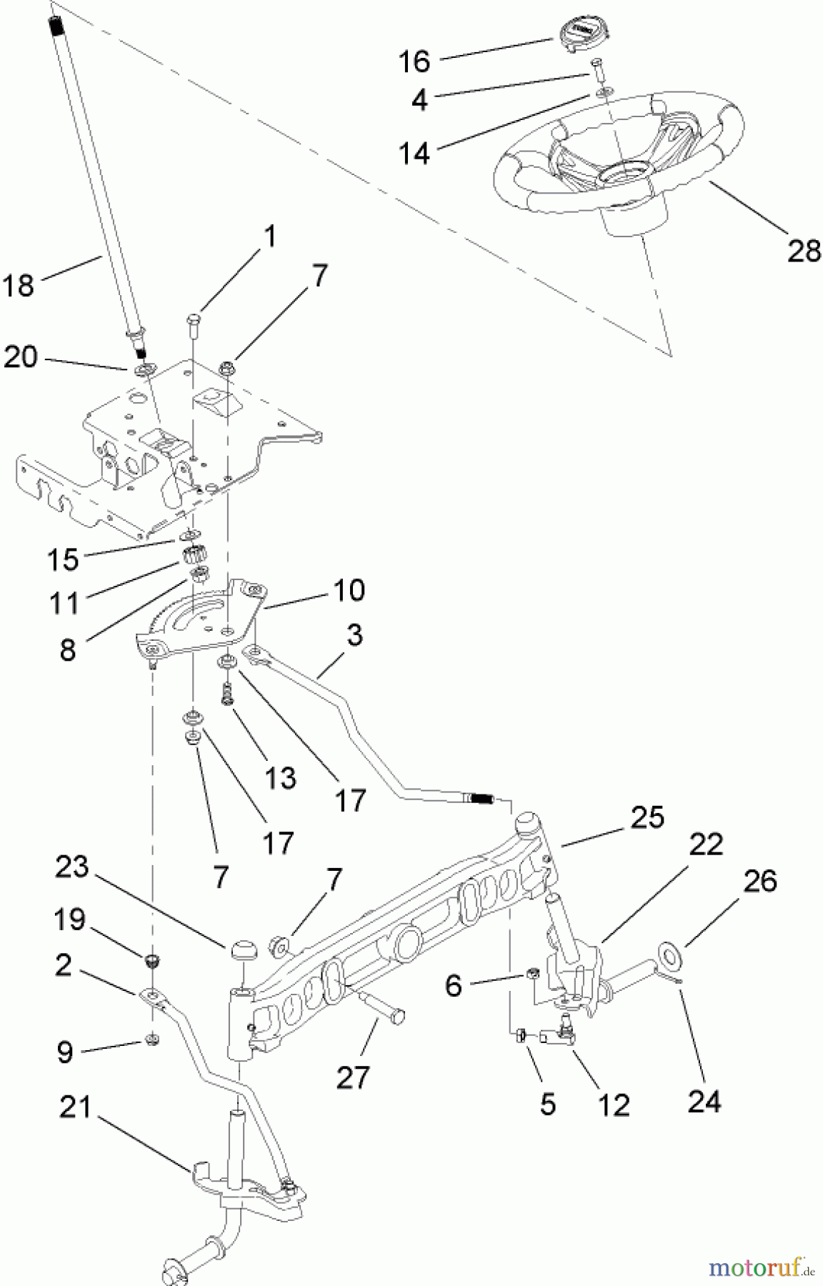  Toro Neu Mowers, Lawn & Garden Tractor Seite 1 13BX60RG748 (LX425) - Toro LX425 Lawn Tractor, 2007 (1A087H10172-1E087H10250) STEERING SHAFT AND FRONT AXLE ASSEMBLY