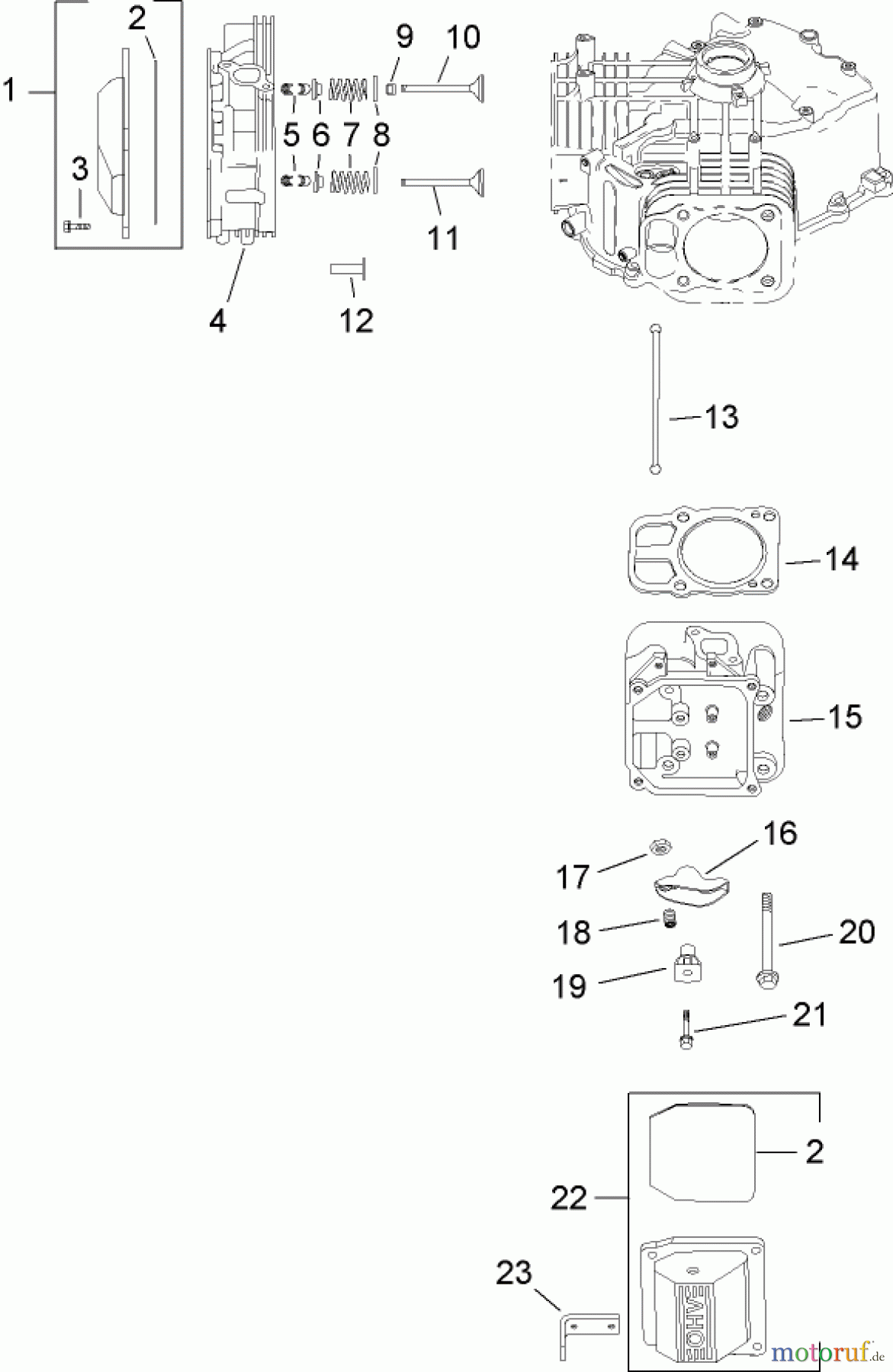  Toro Neu Mowers, Lawn & Garden Tractor Seite 1 14AQ81RP544 (GT2200) - Toro GT2200 Garden Tractor, 2006 (1A136H30000-) HEAD, VALVE AND BREATHER ASSEMBLY KOHLER SV730-0018