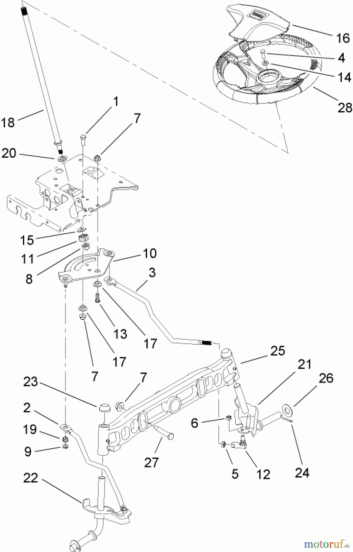  Toro Neu Mowers, Lawn & Garden Tractor Seite 1 14AQ81RP544 (GT2200) - Toro GT2200 Garden Tractor, 2006 (1A136H30000-) STEERING SHAFT AND FRONT AXLE ASSEMBLY