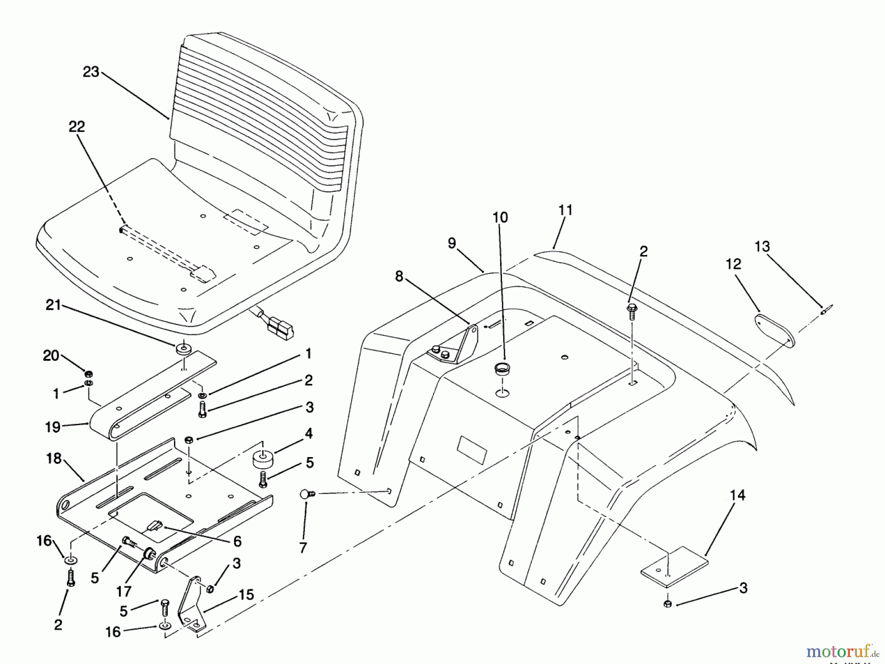  Toro Neu Mowers, Lawn & Garden Tractor Seite 1 22-14O501 (244-5) - Toro 244-5 Yard Tractor, 1991 (1000001-1999999) FENDER AND SEAT ASSEMBLY