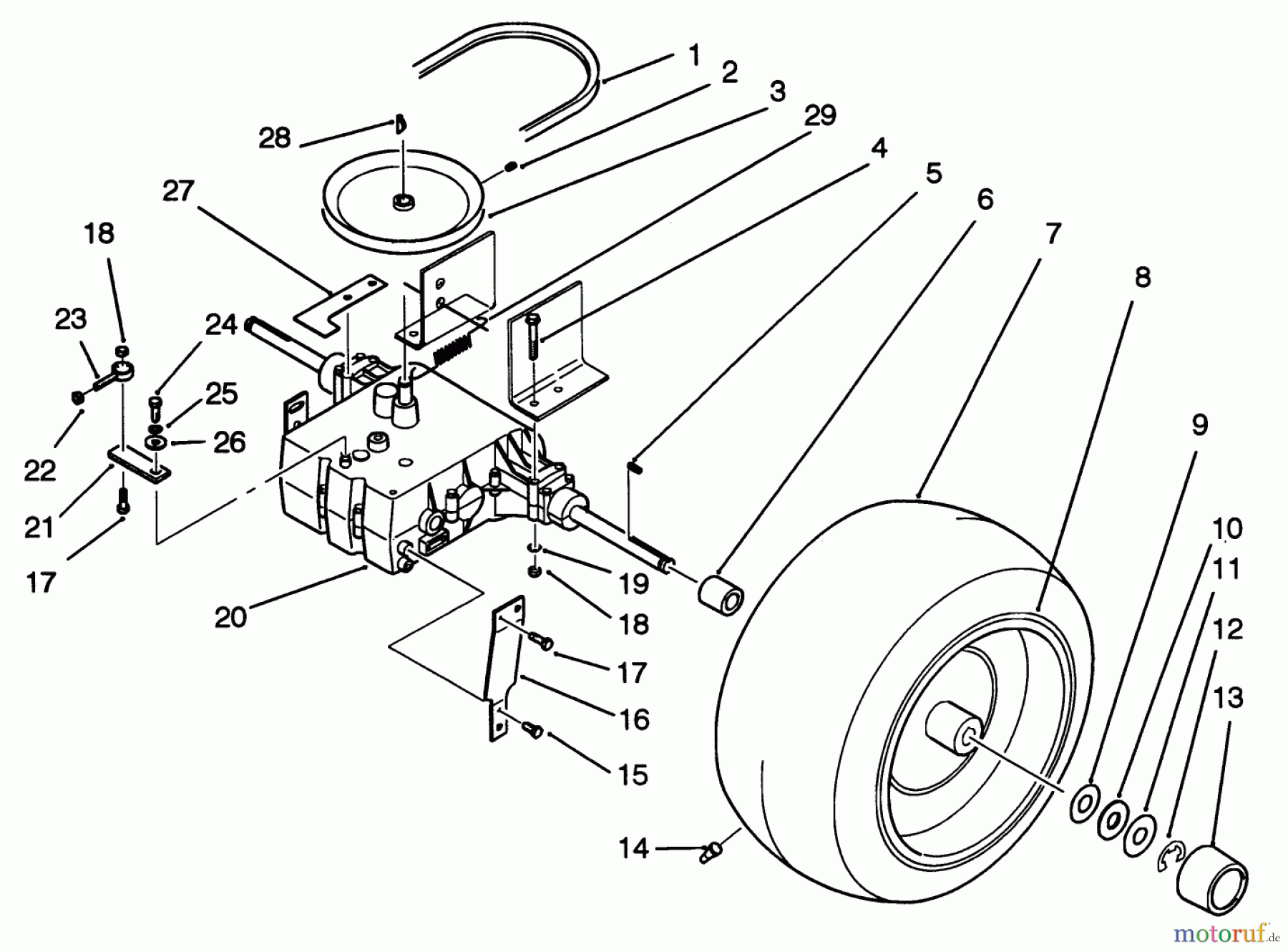  Toro Neu Mowers, Lawn & Garden Tractor Seite 1 22-14O502 (244-5) - Toro 244-5 Yard Tractor, 1992 (2000001-2999999) REAR WHEEL AND TRANSMISSION ASSEMBLY