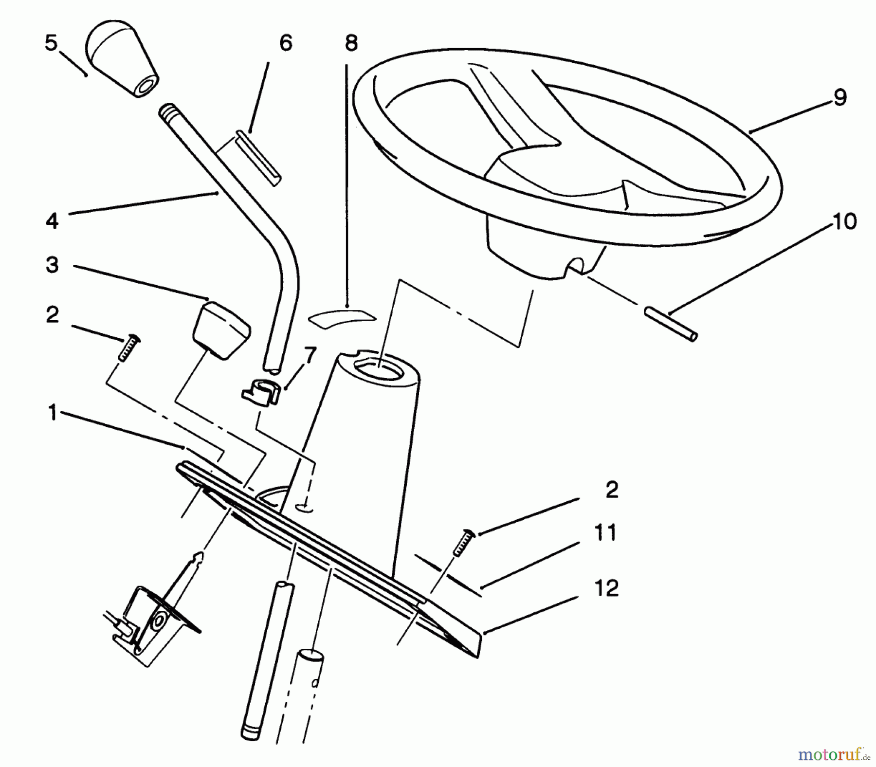  Toro Neu Mowers, Lawn & Garden Tractor Seite 1 22-14O502 (244-5) - Toro 244-5 Yard Tractor, 1992 (2000001-2999999) STEERING WHEEL AND CONSOLE ASSEMBLY