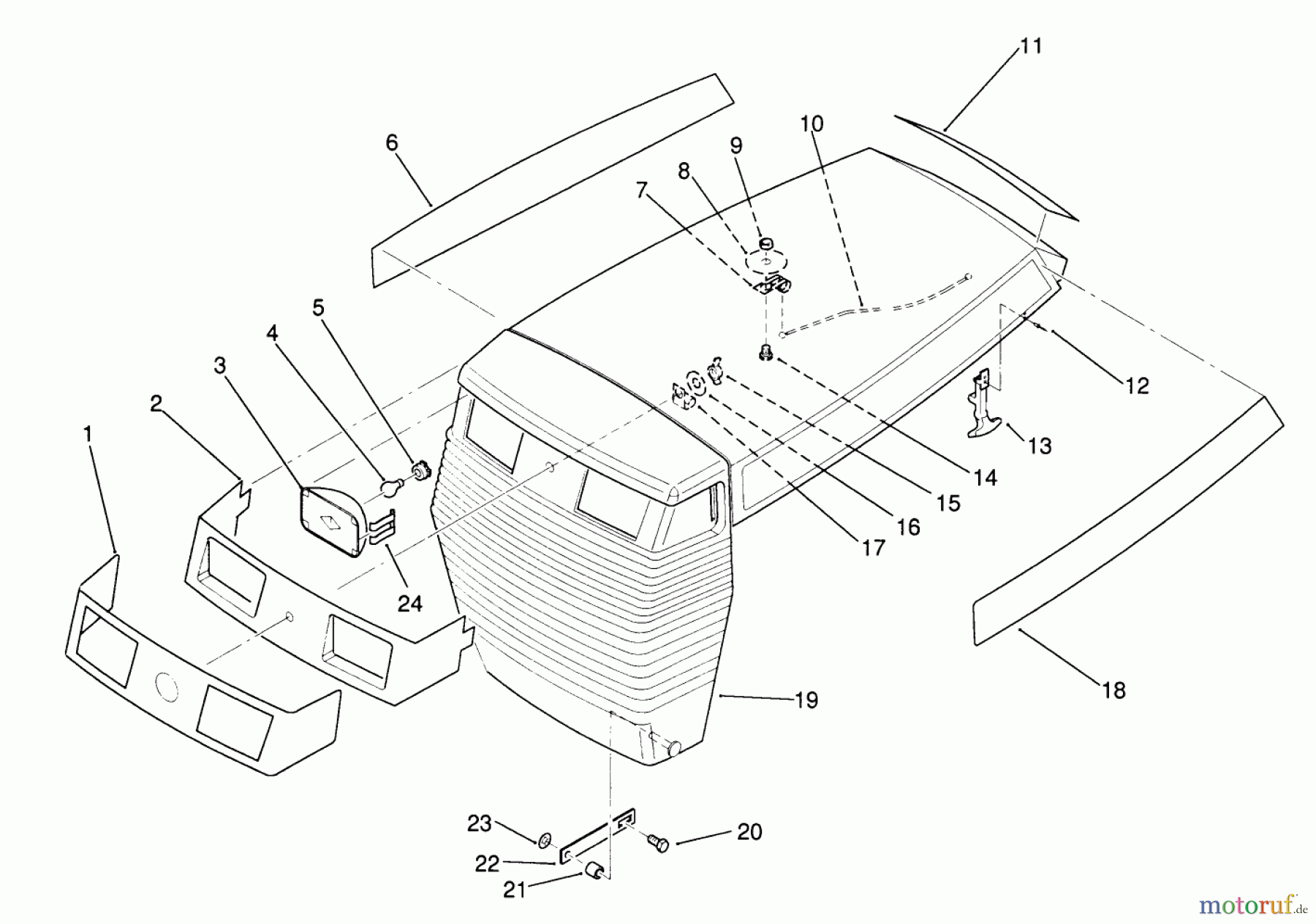  Toro Neu Mowers, Lawn & Garden Tractor Seite 1 22-14OE01 (244-H) - Toro 244-H Yard Tractor, 1991 (1000001-1999999) HOOD ASSEMBLY