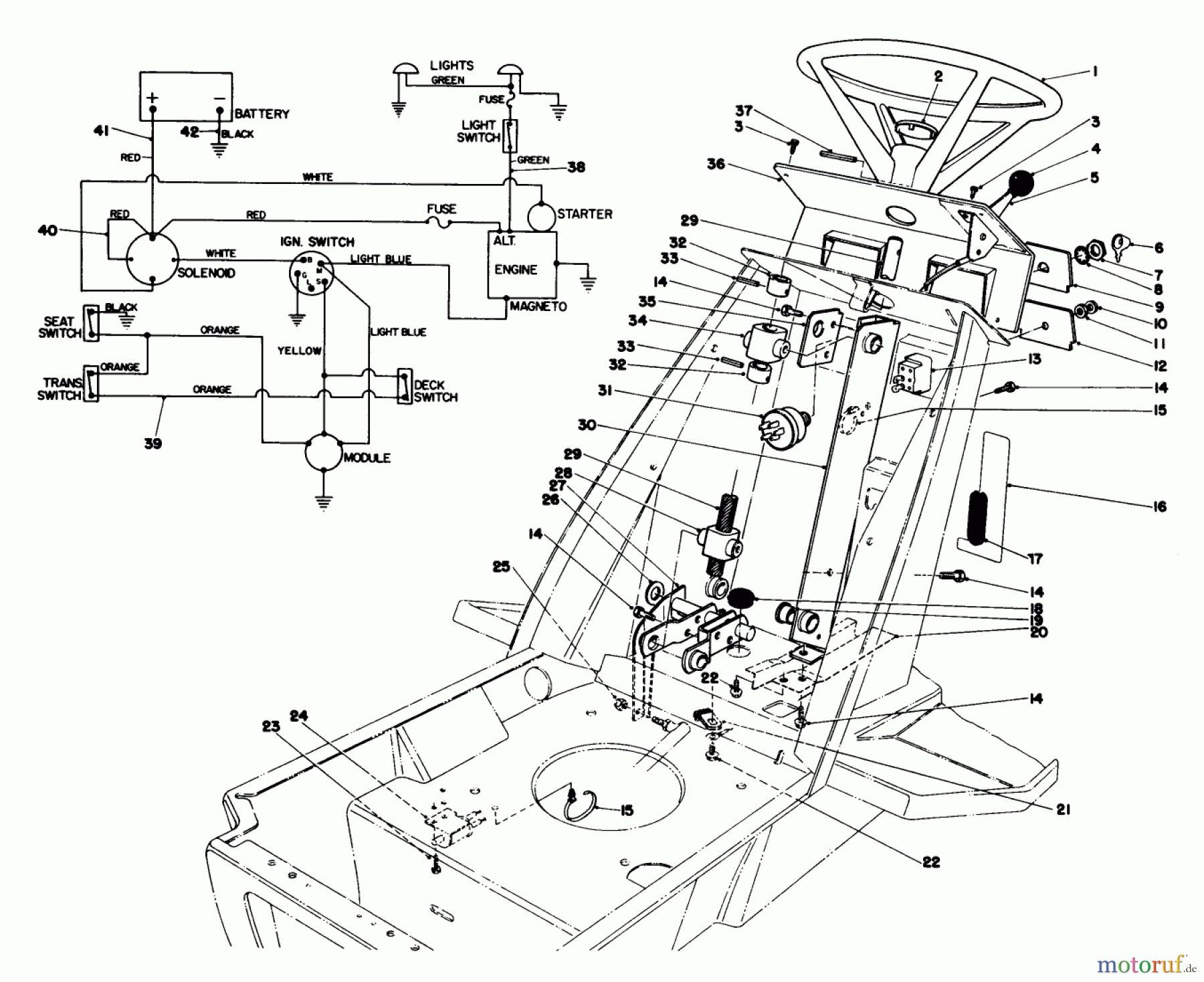  Toro Neu Mowers, Lawn & Garden Tractor Seite 1 57300 (8-32) - Toro 8-32 Front Engine Rider, 1981 (1000001-1999999) STEERING WHEEL & DASH ASSEMBLY