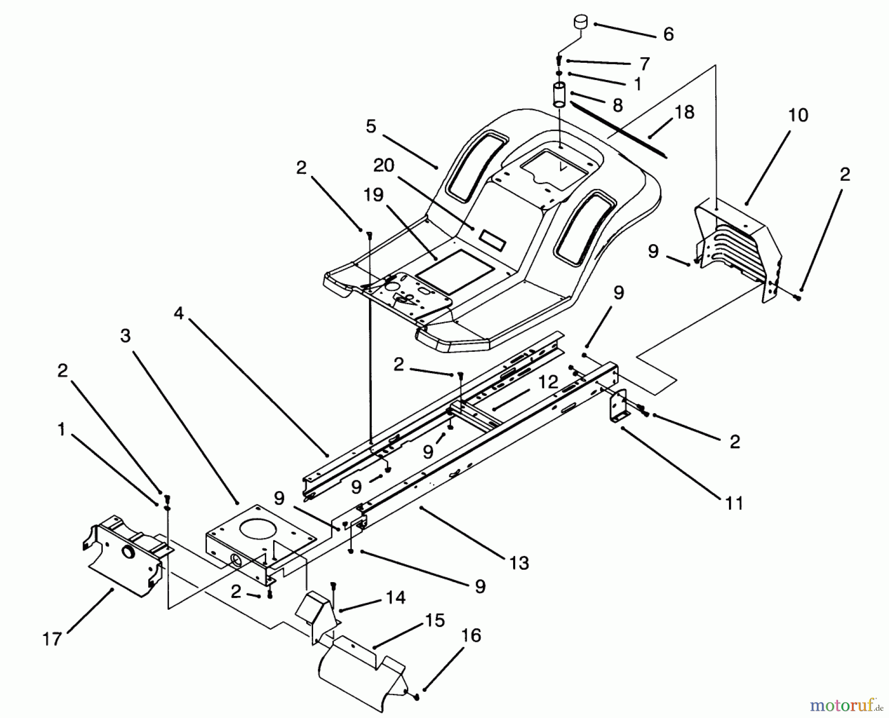  Toro Neu Mowers, Lawn & Garden Tractor Seite 1 71200 (12-32XL) - Toro 12-32XL Lawn Tractor, 1993 (3900001-3999999) FRAME ASSEMBLY