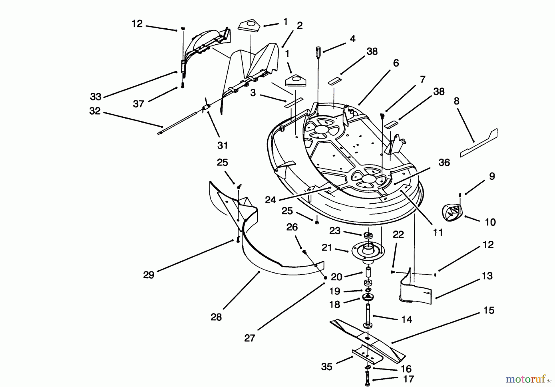  Toro Neu Mowers, Lawn & Garden Tractor Seite 1 71203 (12-38HXL) - Toro 12-38HXL Lawn Tractor, 1993 (3900001-3999999) HOUSING & SPINDLE ASSEMBLY (38