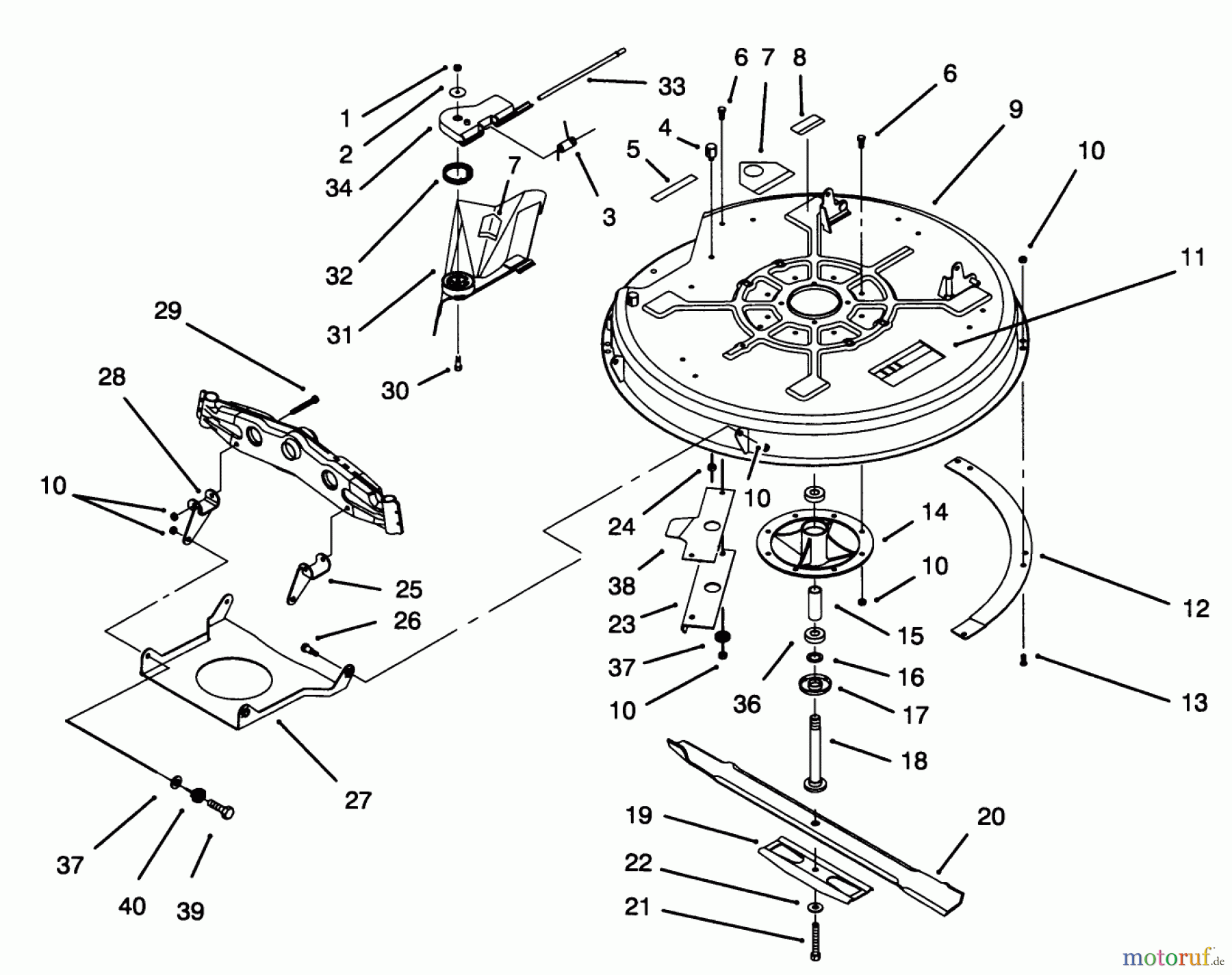  Toro Neu Mowers, Lawn & Garden Tractor Seite 1 71200 (12-32XL) - Toro 12-32XL Lawn Tractor, 1994 (4900001-4999999) DECK & SPINDLE ASSEMBLY (32