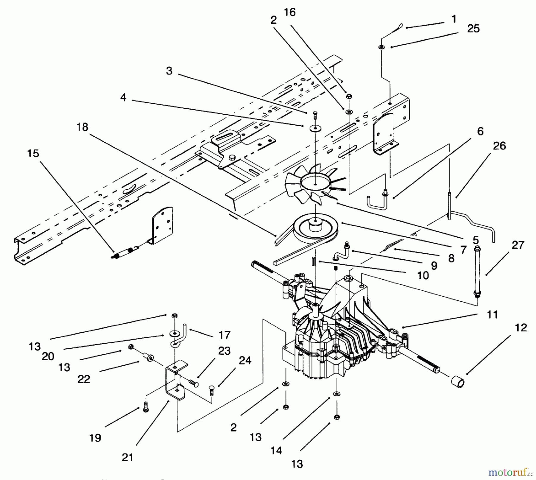  Toro Neu Mowers, Lawn & Garden Tractor Seite 1 71217 (14-38HXL) - Toro 14-38HXL Lawn Tractor, 1996 (6900001-6999999) HYDRO TRANSAXLE ASSEMBLY #1