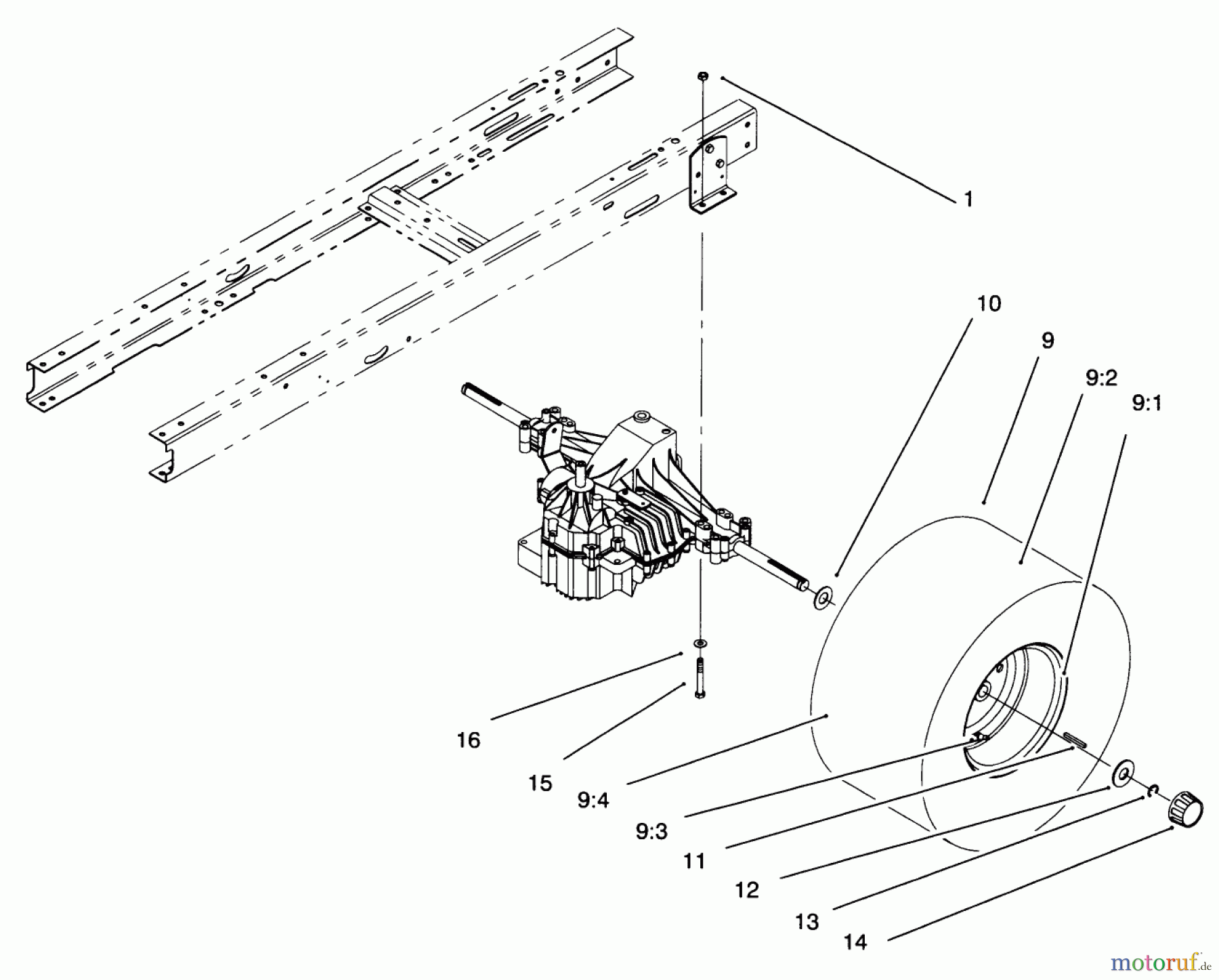  Toro Neu Mowers, Lawn & Garden Tractor Seite 1 71193 (14-38HXL) - Toro 14-38HXL Lawn Tractor, 1996 (6900001-6999999) REAR WHEEL ASSEMBLY