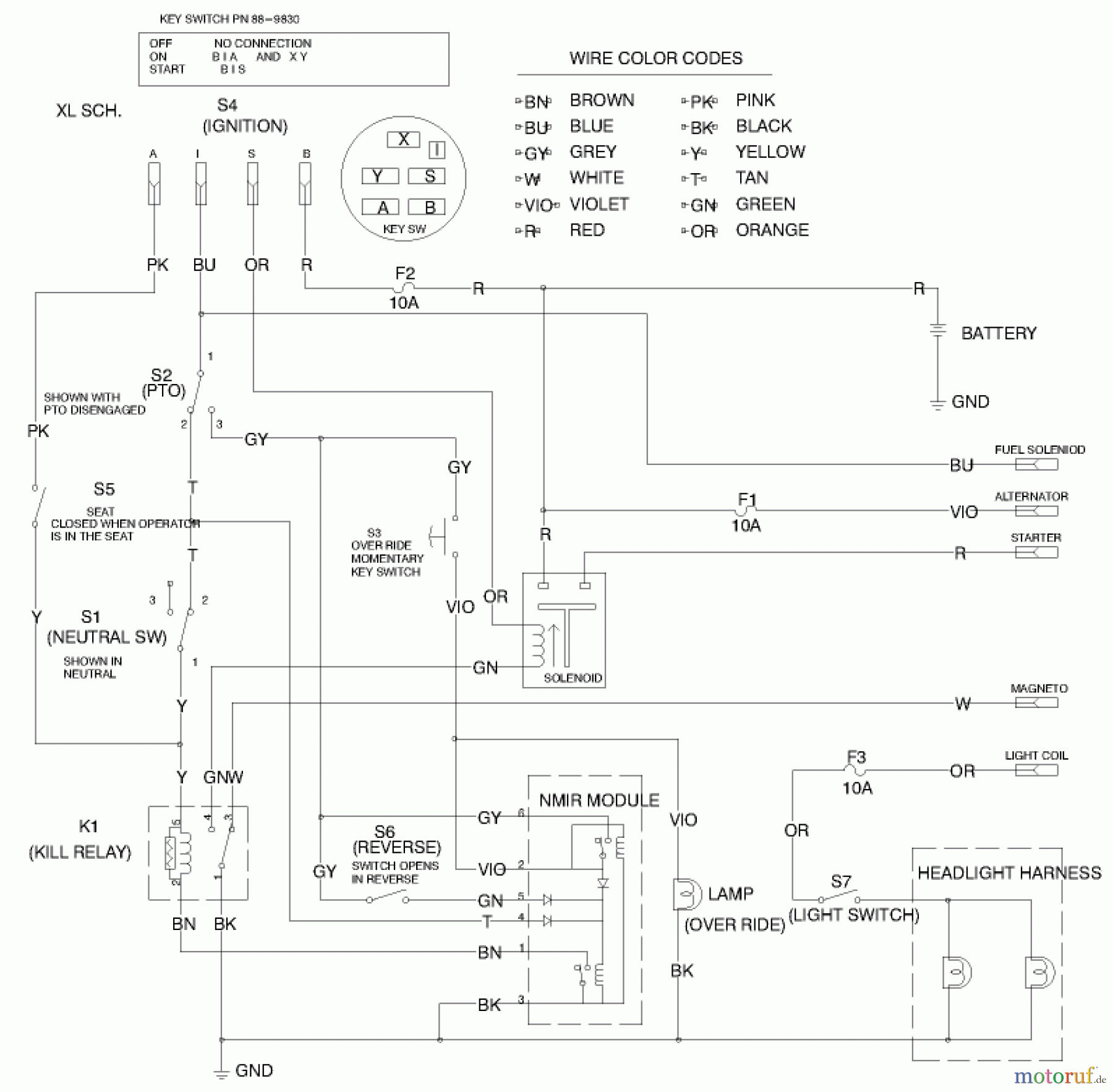  Toro Neu Mowers, Lawn & Garden Tractor Seite 1 71197 (17-44HXL) - Toro 17-44HXL Lawn Tractor, 1999 (9900001-9999999) ELECTRICAL SCHEMATIC