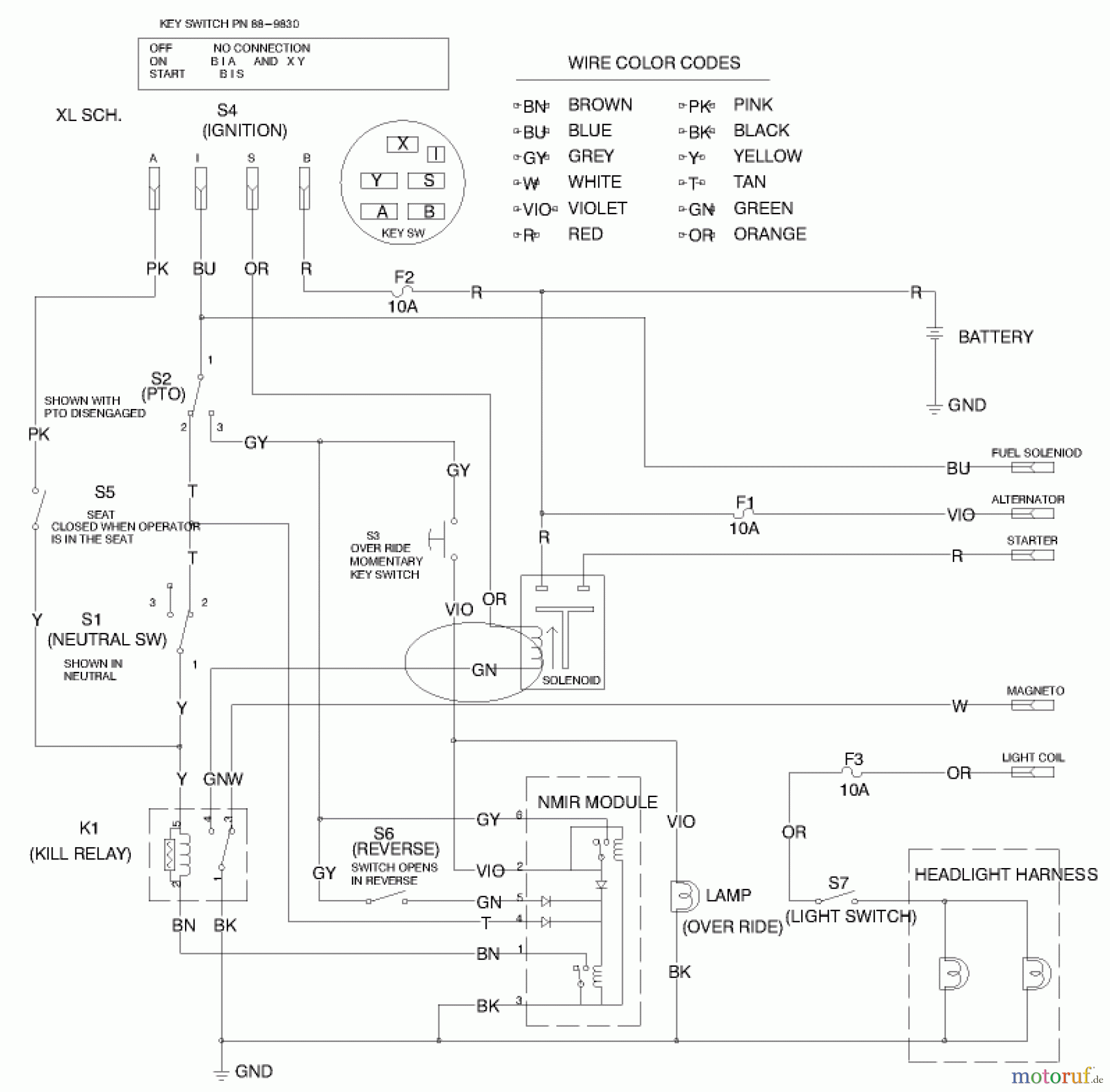  Toro Neu Mowers, Lawn & Garden Tractor Seite 1 71220 (14-38XL) - Toro 14-38XL Lawn Tractor, 1999 (9900001-9999999) WIRE SCHEMATIC