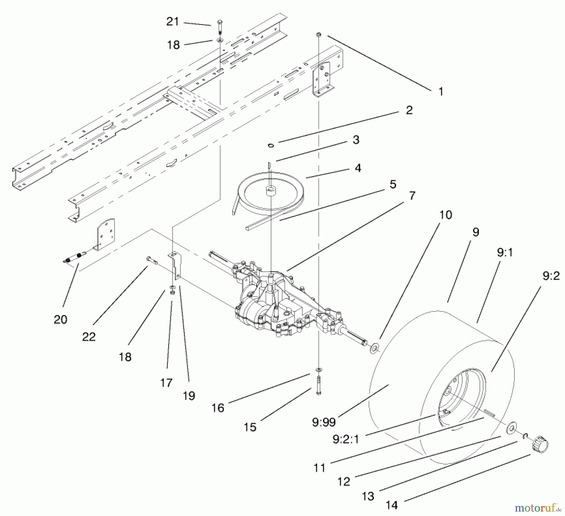  Toro Neu Mowers, Lawn & Garden Tractor Seite 1 71199 (12-32XL) - Toro 12-32XL Lawn Tractor, 2000 (200000001-200999999) 5 SPEED TRANSAXLE ASSEMBLY