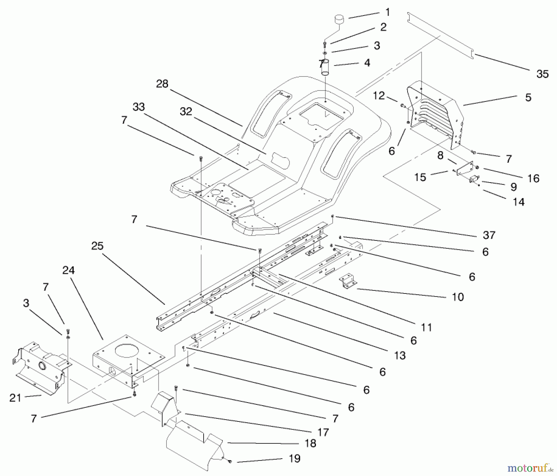  Toro Neu Mowers, Lawn & Garden Tractor Seite 1 71199 (12-32XL) - Toro 12-32XL Lawn Tractor, 2000 (200000001-200999999) FRAME & BODY ASSEMBLY