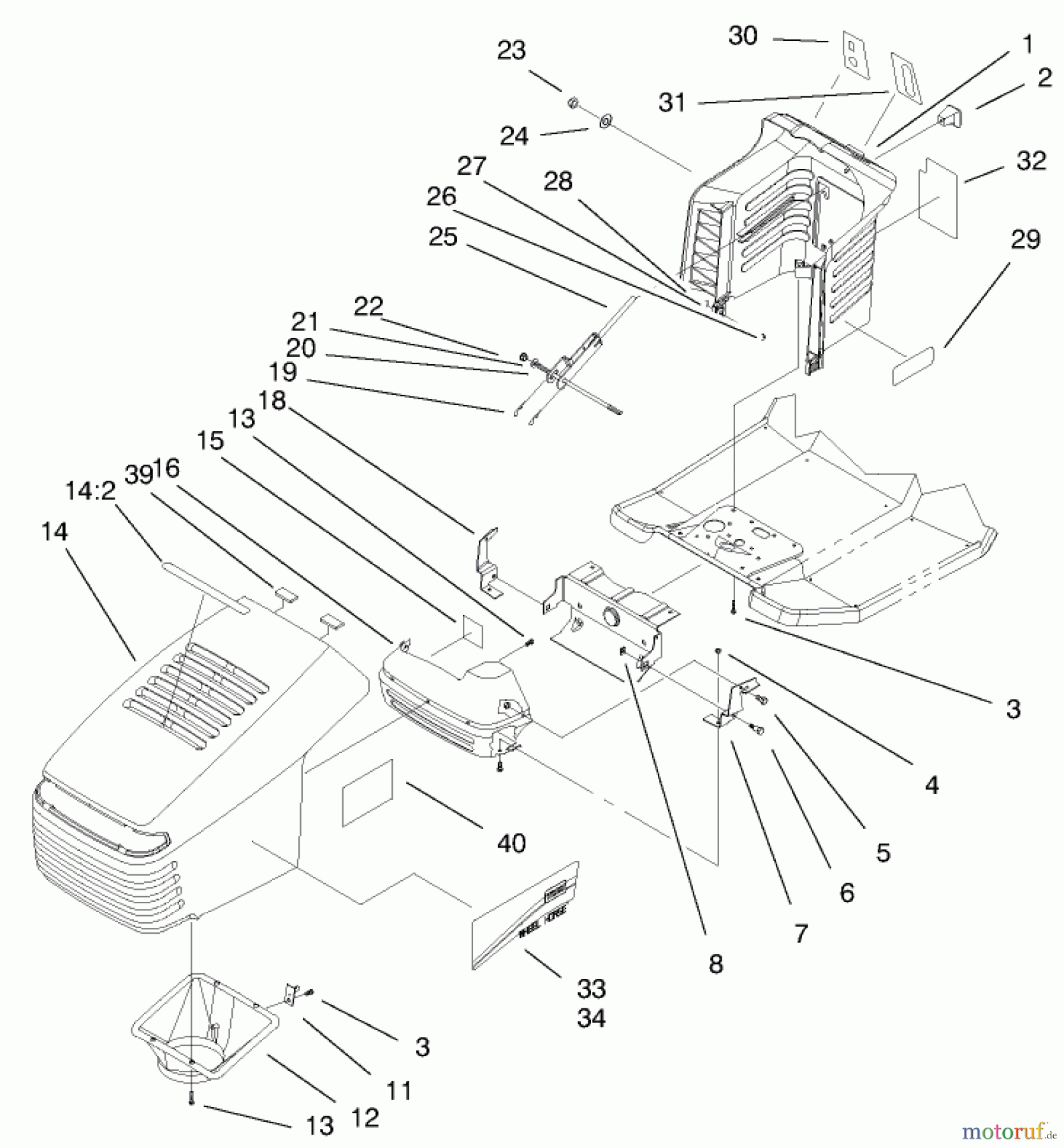  Toro Neu Mowers, Lawn & Garden Tractor Seite 1 71199 (12-32XL) - Toro 12-32XL Lawn Tractor, 2000 (200000001-200999999) HOOD & TOWER ASSEMBLY