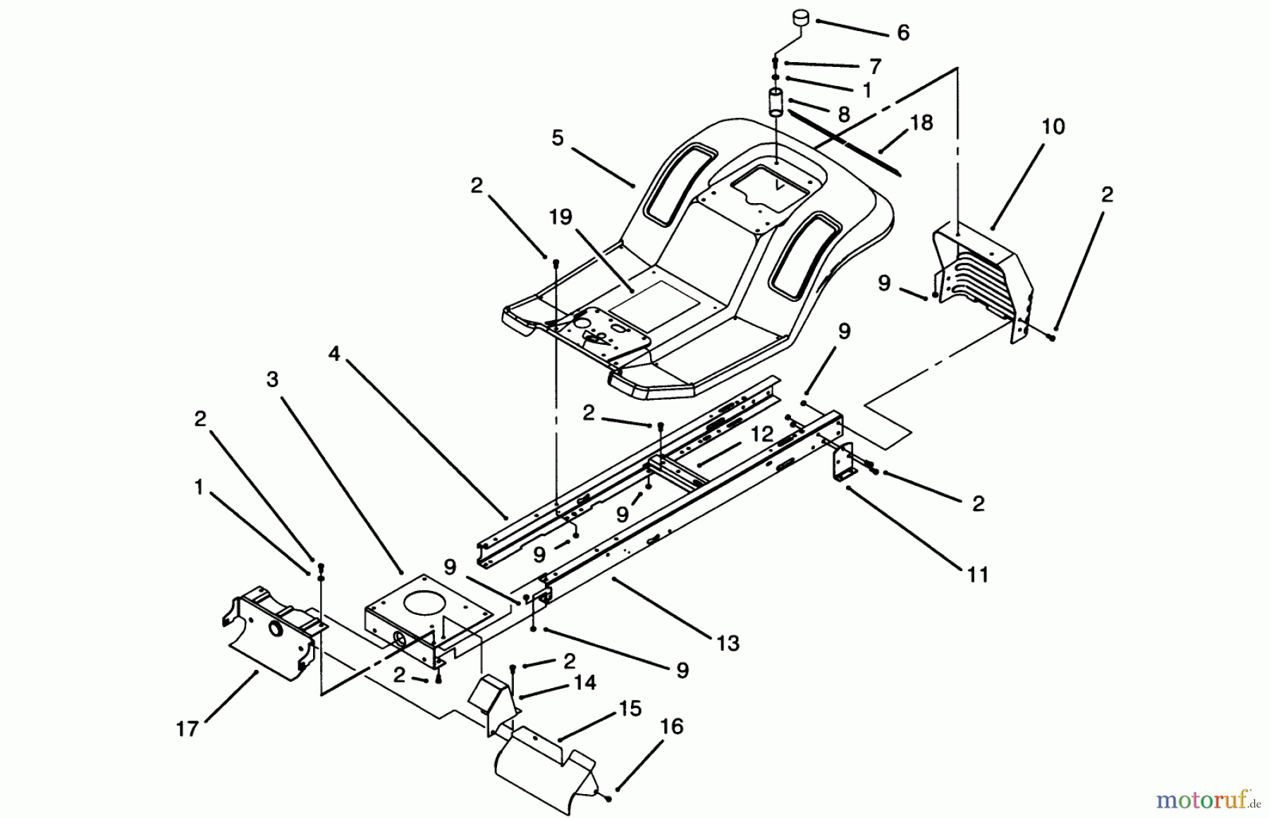  Toro Neu Mowers, Lawn & Garden Tractor Seite 1 71205 (13-38XL) - Toro 13-38XL Lawn Tractor, 1995 (59000001-59999999) FRAME ASSEMBLY