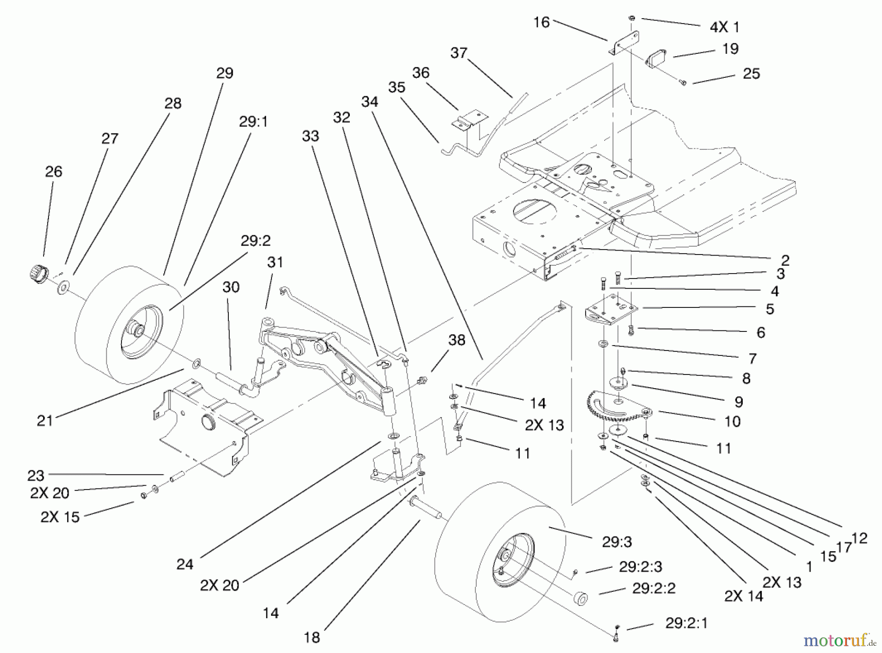  Toro Neu Mowers, Lawn & Garden Tractor Seite 1 71209 (13-32XLE) - Toro 13-32XLE Lawn Tractor, 2002 (220010001-220999999) STEERING COMPONENTS ASSEMBLY