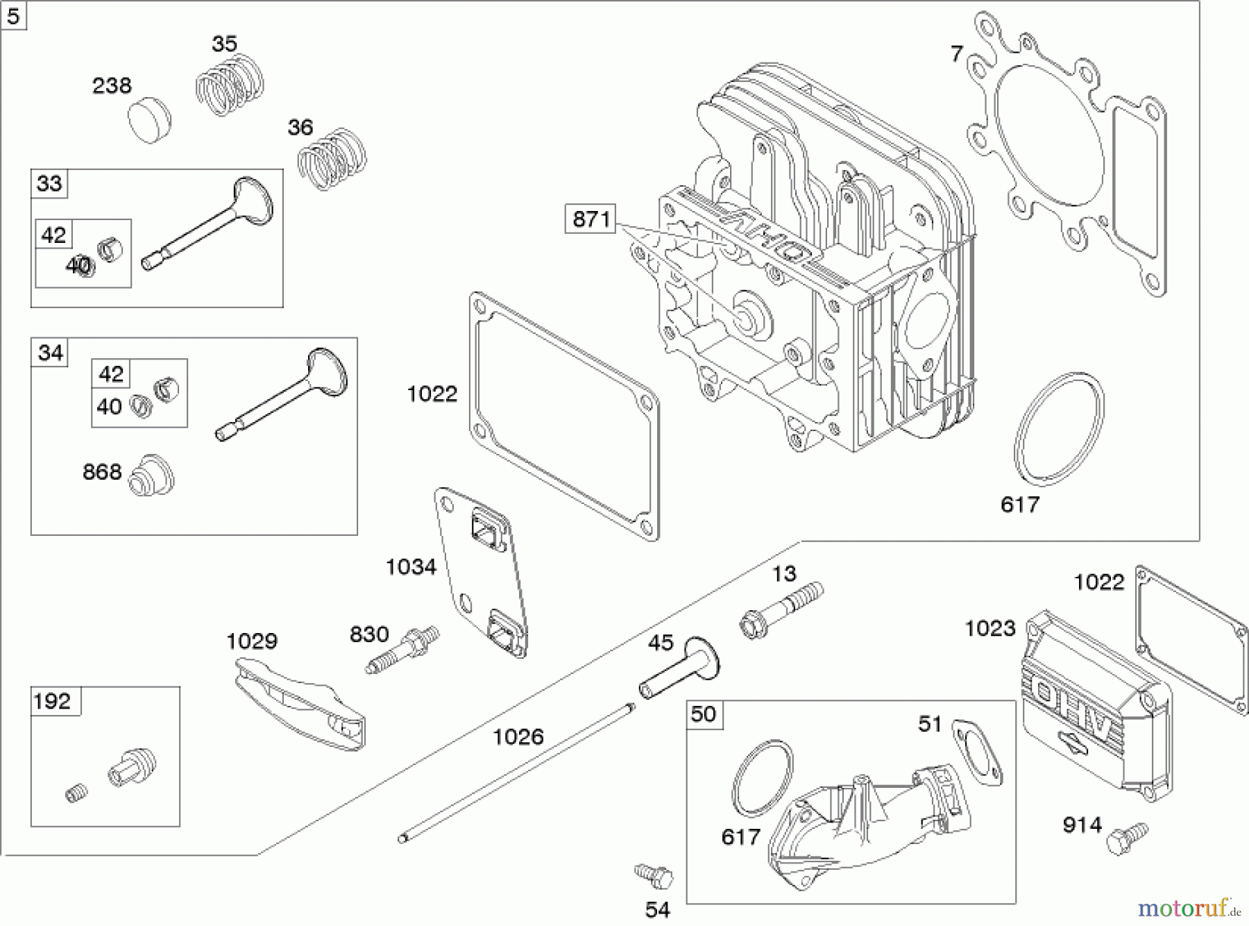  Toro Neu Mowers, Lawn & Garden Tractor Seite 1 71209 (XL 320) - Toro XL 320 Lawn Tractor, 2005 (250000001-250005000) CYLINDER HEAD ASSEMBLY BRIGGS AND STRATTON 21A907-0169-E1