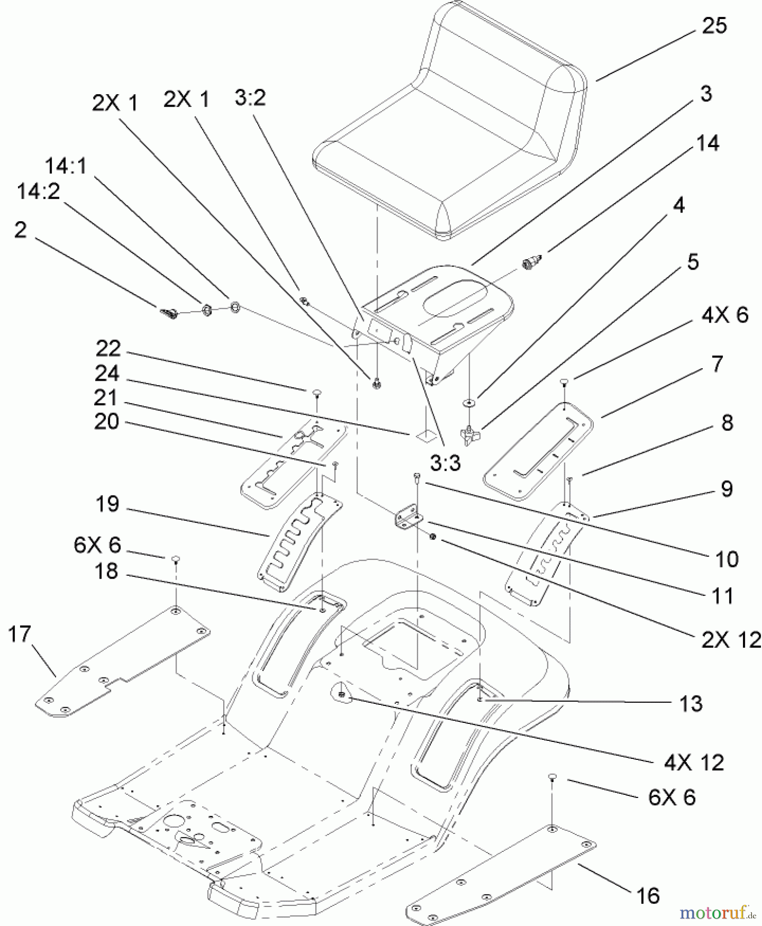  Toro Neu Mowers, Lawn & Garden Tractor Seite 1 71209 (XL 320) - Toro XL 320 Lawn Tractor, 2008 (280000001-280999999) REAR BODY AND SEAT ASSEMBLY