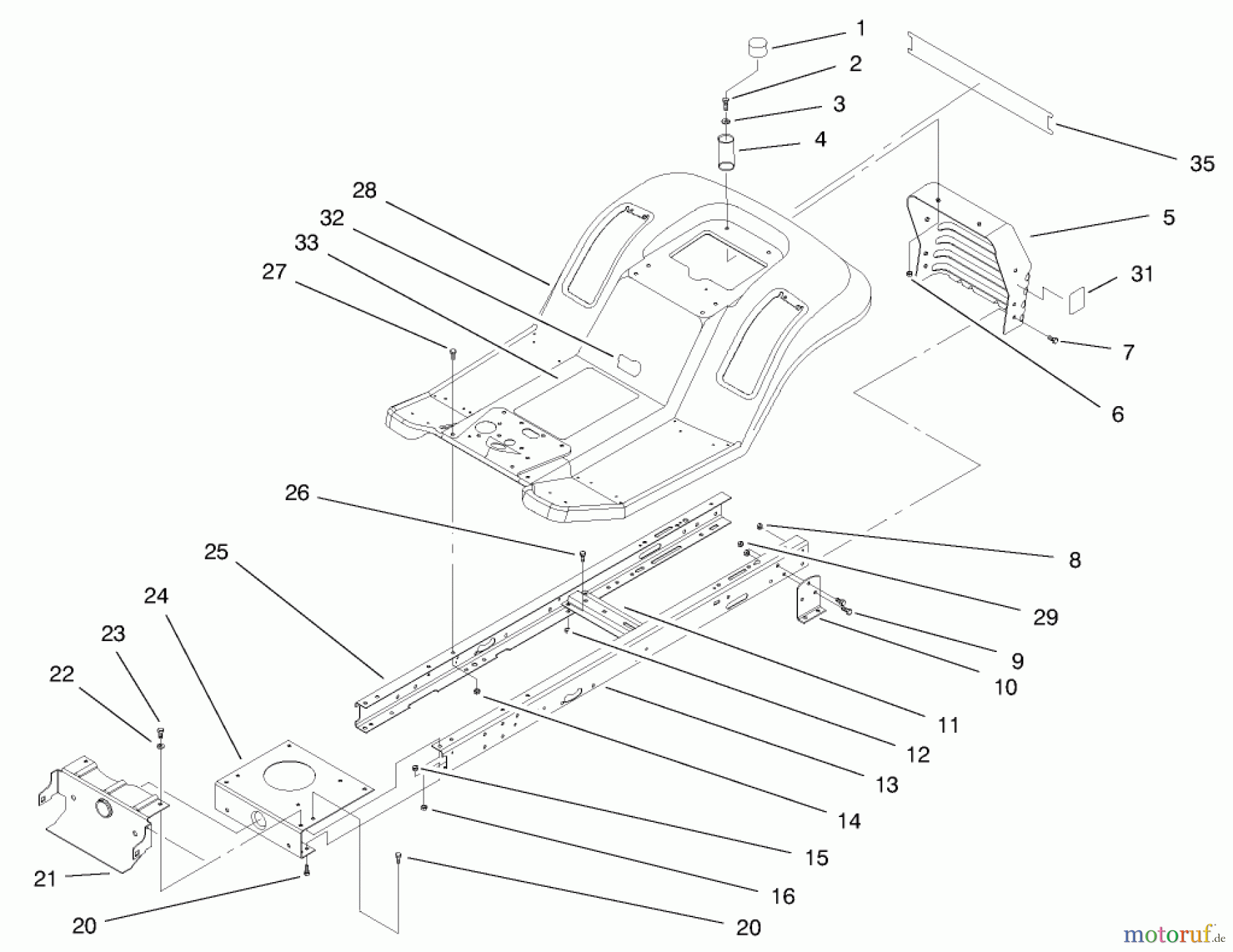  Toro Neu Mowers, Lawn & Garden Tractor Seite 1 71215 (14-38HXL) - Toro 14-38HXL Lawn Tractor, 1997 (7900001-7999999) FRAME ASSEMBLY