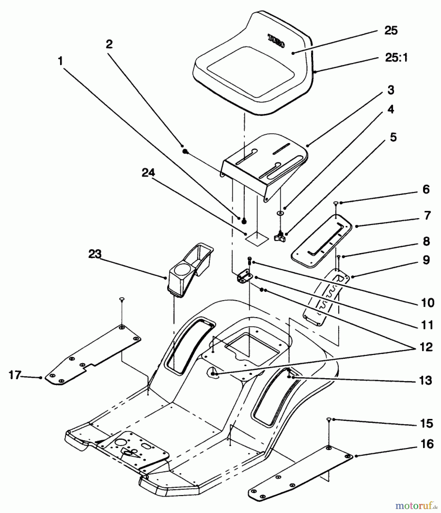  Toro Neu Mowers, Lawn & Garden Tractor Seite 1 71218 (16-44HXL) - Toro 16-44HXL Lawn Tractor, 1996 (6900001-6999999) SEAT ASSEMBLY