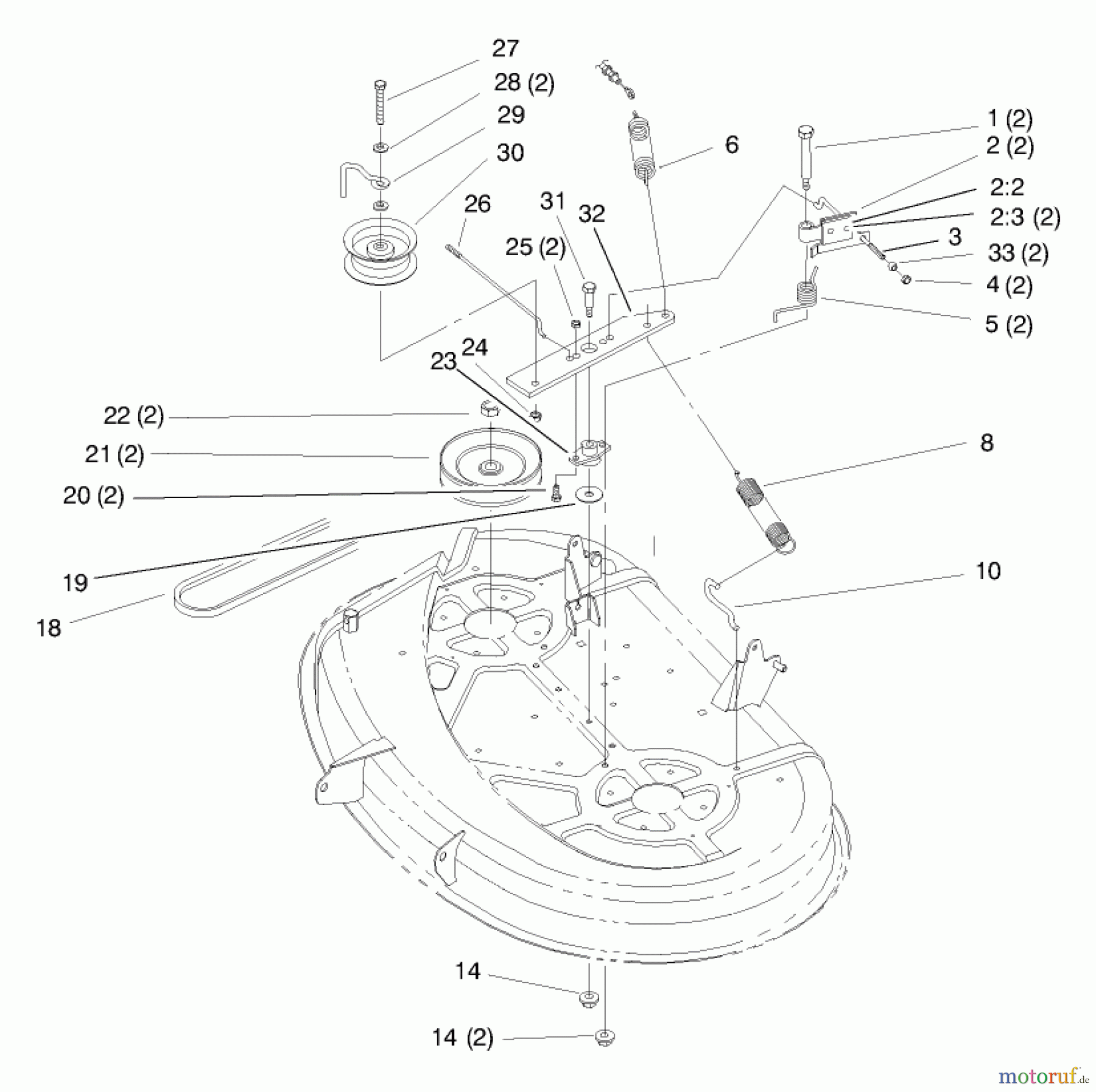  Toro Neu Mowers, Lawn & Garden Tractor Seite 1 71219 (14-38HXL) - Toro 14-38HXL Lawn Tractor, 1998 (8900001-8999999) PULLEY & BELY ASSEMBLY (38