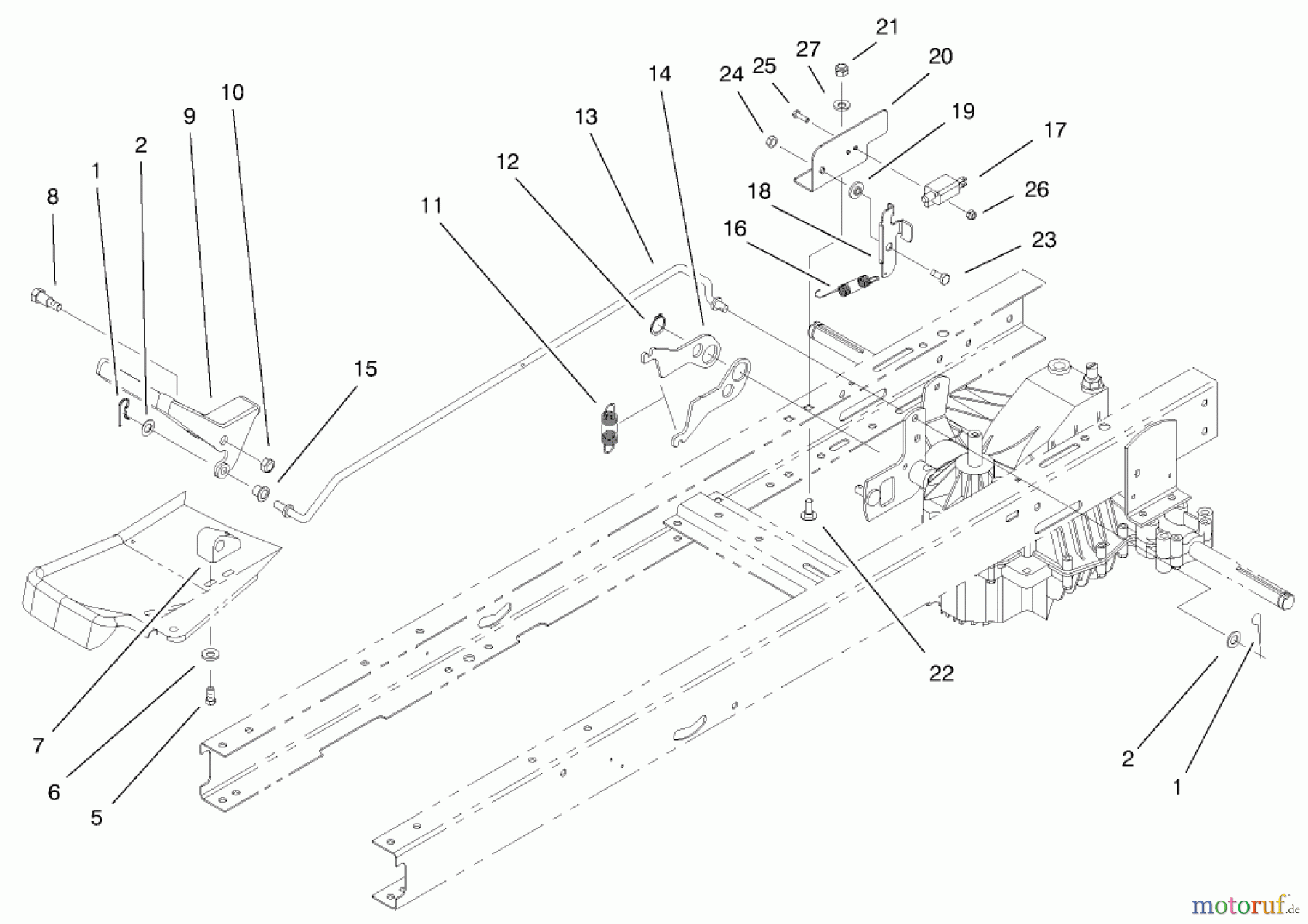  Toro Neu Mowers, Lawn & Garden Tractor Seite 1 71221 (15-38HXL) - Toro 15-38HXL Lawn Tractor, 1999 (9900001-9999999) HYDRO TRANSAXLE CONTROL ASSEMBLY