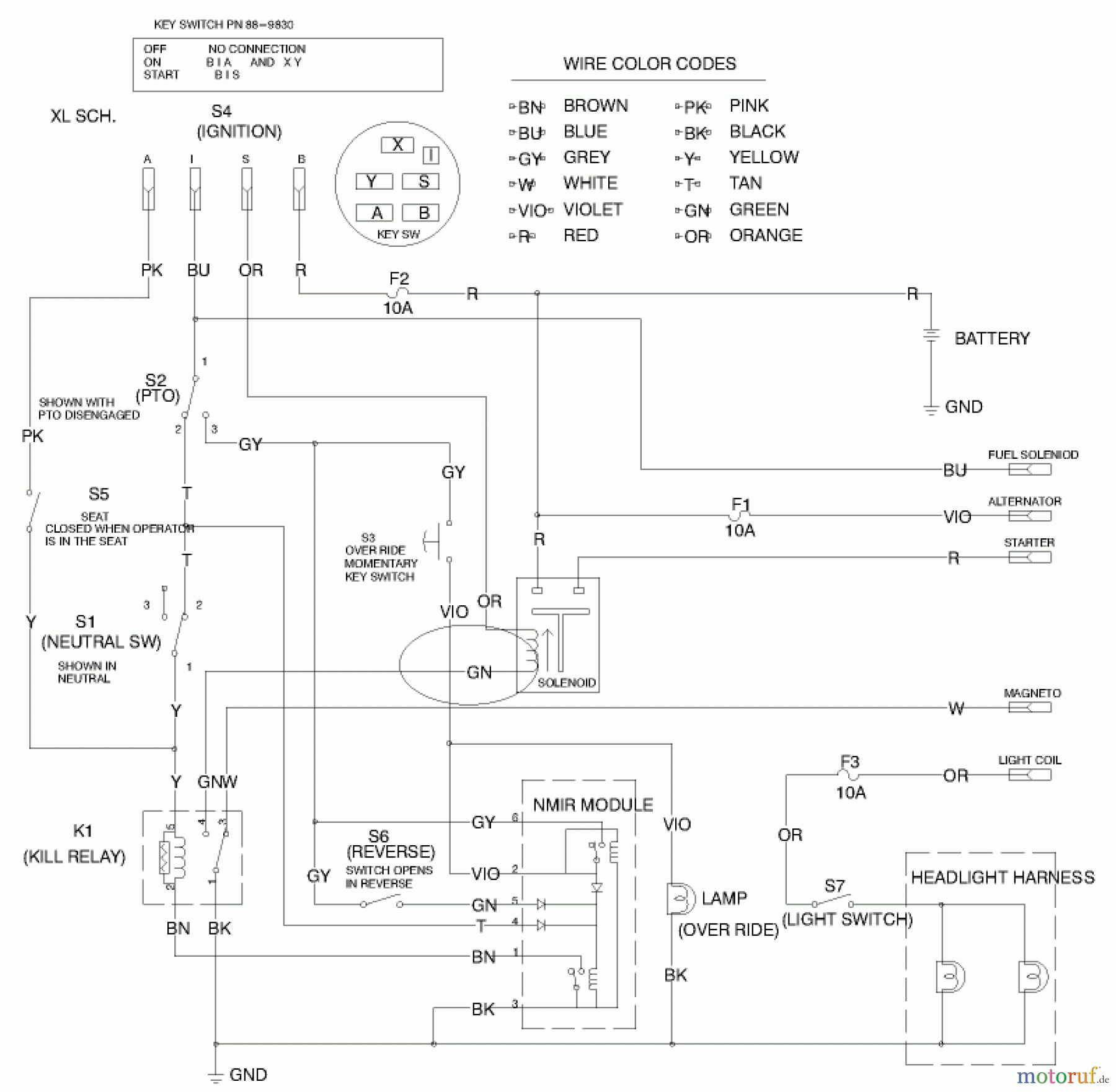  Toro Neu Mowers, Lawn & Garden Tractor Seite 1 71221 (15-38HXL) - Toro 15-38HXL Lawn Tractor, 1999 (9900001-9999999) WIRING SCHEMATIC