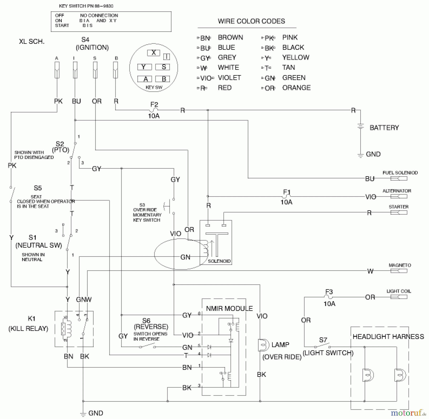  Toro Neu Mowers, Lawn & Garden Tractor Seite 1 71225 (16-38HXL) - Toro 16-38HXL Lawn Tractor, 2000 (200000001-200999999) WIRE SCHEMATIC