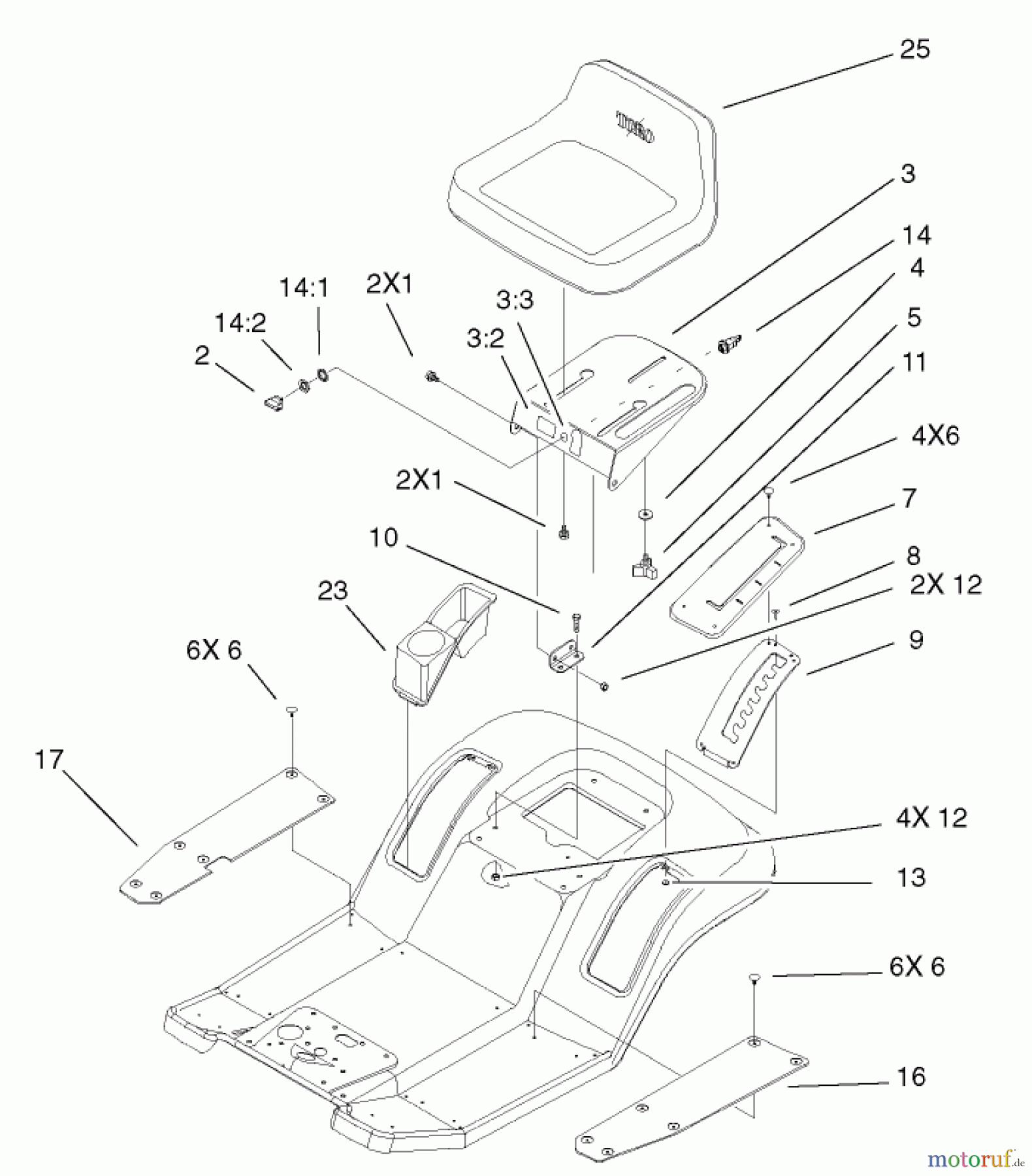  Toro Neu Mowers, Lawn & Garden Tractor Seite 1 71228 (17-44HXL) - Toro 17-44HXL Lawn Tractor, 2003 (230000001-230999999) REAR BODY AND SEAT ASSEMBLY