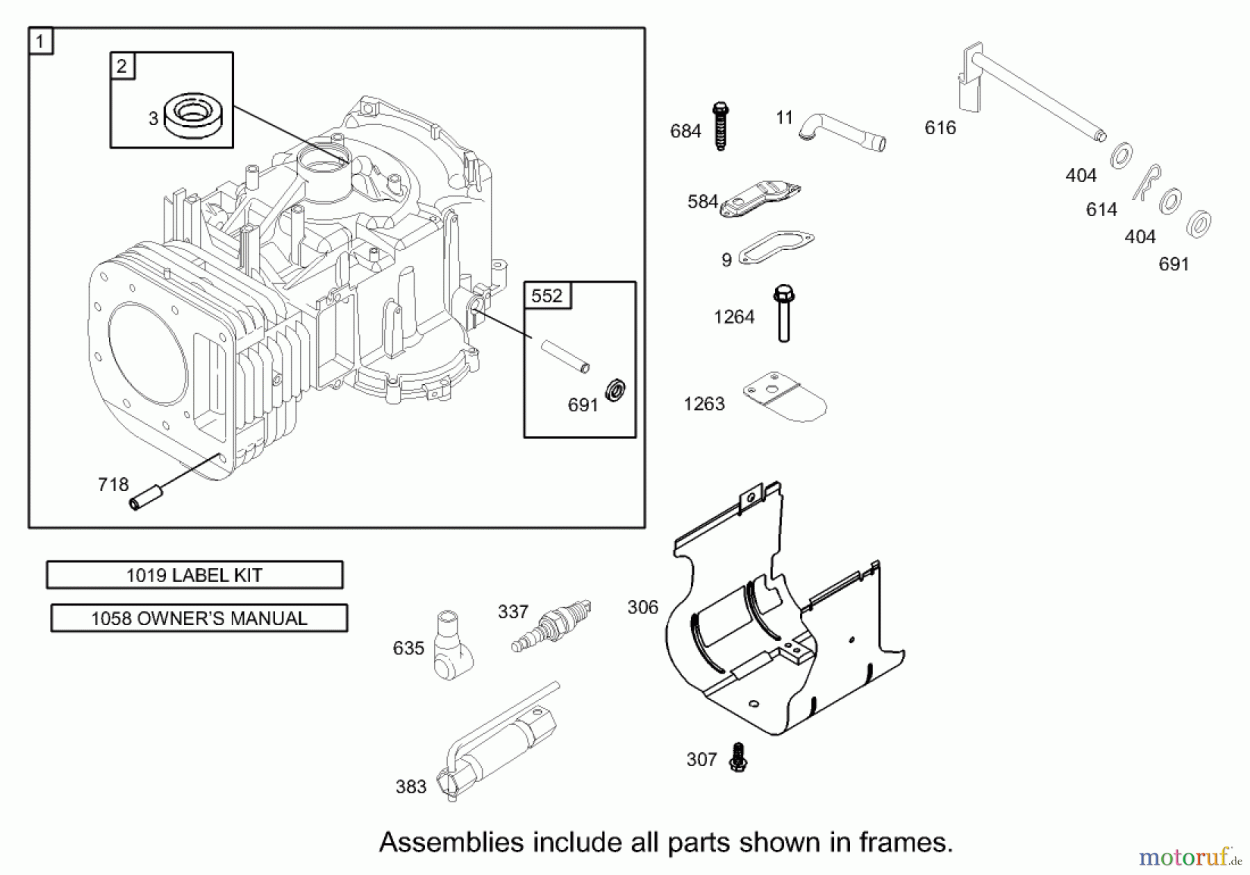  Toro Neu Mowers, Lawn & Garden Tractor Seite 1 71242 (16-38HXLE) - Toro 16-38HXLE Lawn Tractor, 2004 (240000001-240999999) CYLINDER ASSEMBLY BRIGGS AND STRATTON MODEL 286H77-0121-E1