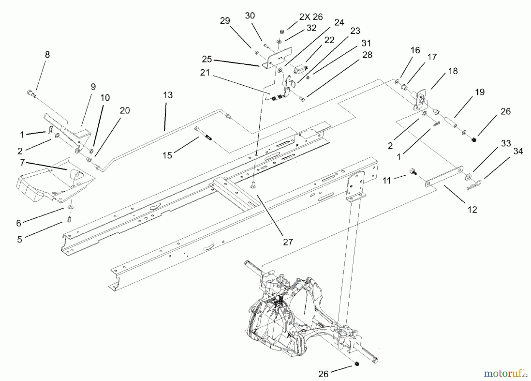  Toro Neu Mowers, Lawn & Garden Tractor Seite 1 71245 (14-38HXLE) - Toro 14-38HXLE Lawn Tractor, 2004 (240000001-240999999) HYDRO TRANSAXLE CONTROL ASSEMBLY