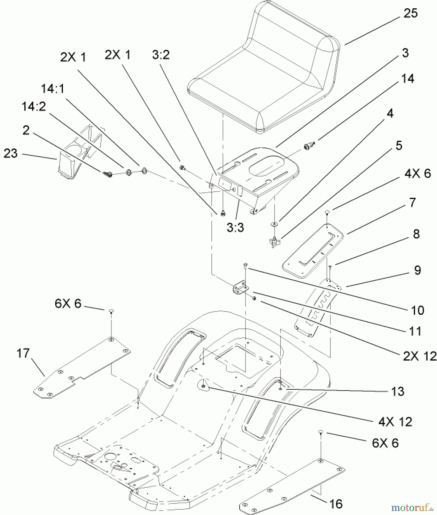  Toro Neu Mowers, Lawn & Garden Tractor Seite 1 71246 (XL 380H) - Toro XL 380H Lawn Tractor, 2005 (250000001-250999999) REAR BODY AND SEAT ASSEMBLY