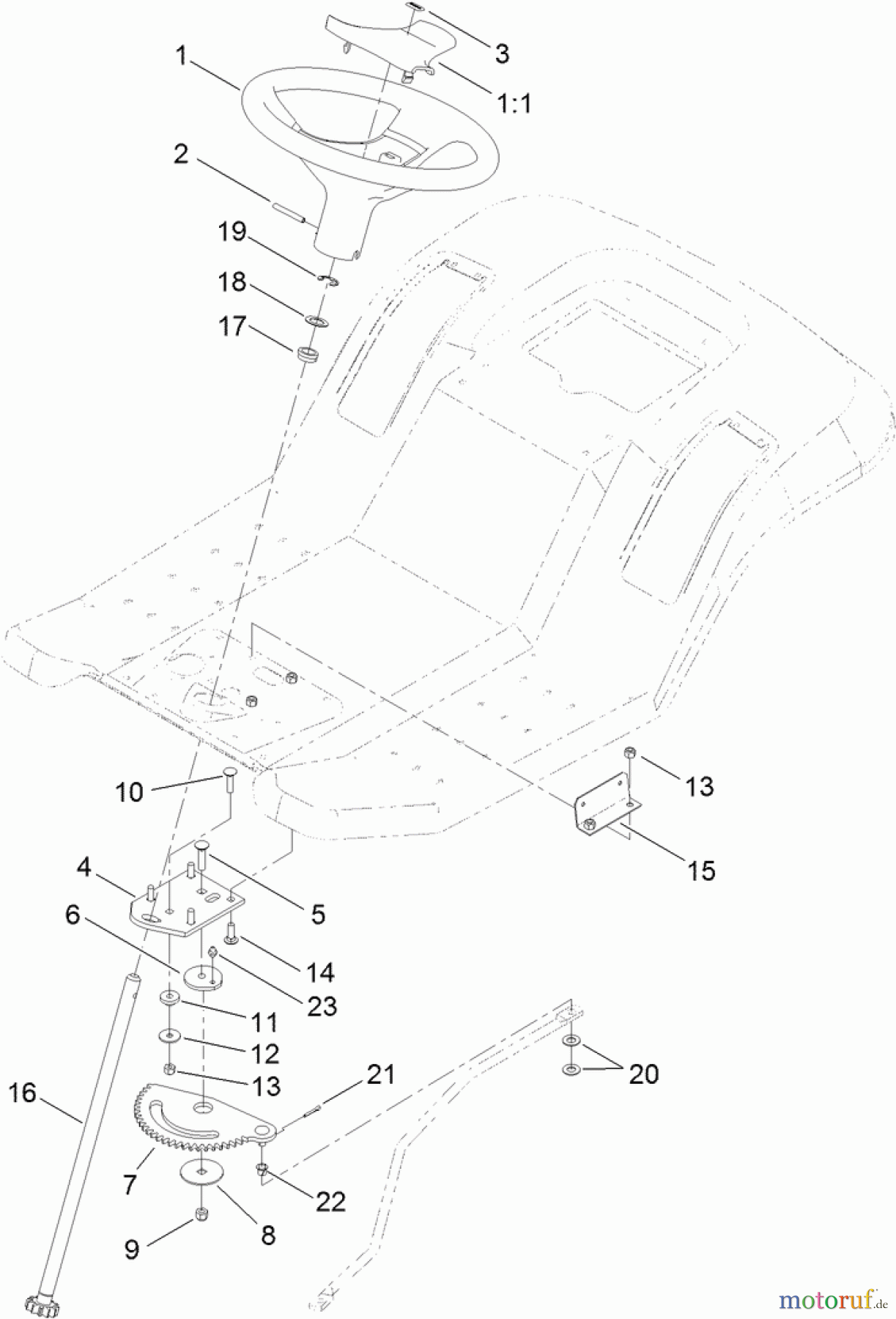  Toro Neu Mowers, Lawn & Garden Tractor Seite 1 71254 (XLS 380) - Toro XLS 380 Lawn Tractor, 2011 (311000001-311999999) STEERING ASSEMBLY