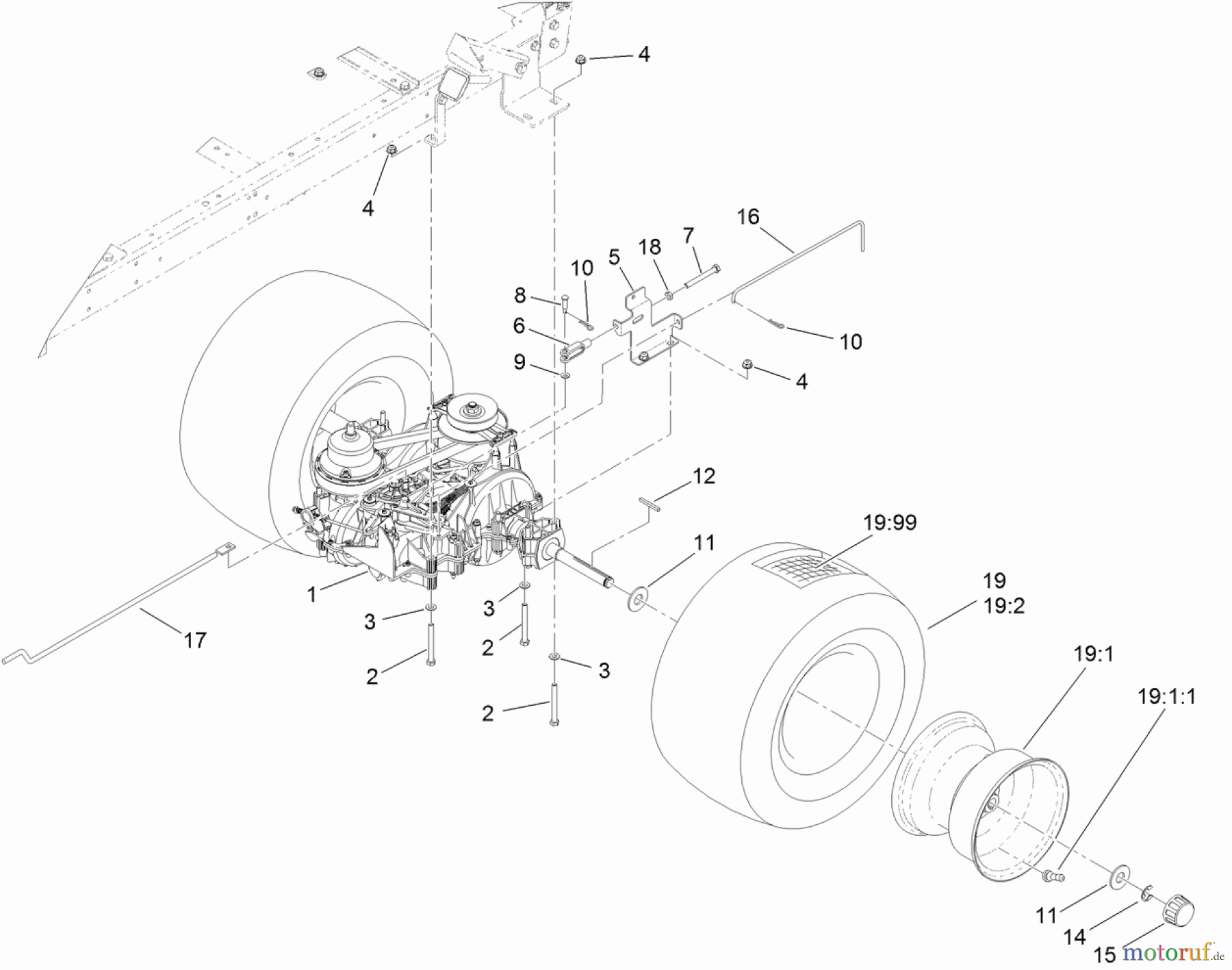  Toro Neu Mowers, Lawn & Garden Tractor Seite 1 71254 (XLS 380) - Toro XLS 380 Lawn Tractor, 2012 (SN 312000001-312999999) TRACTION DRIVE ASSEMBLY