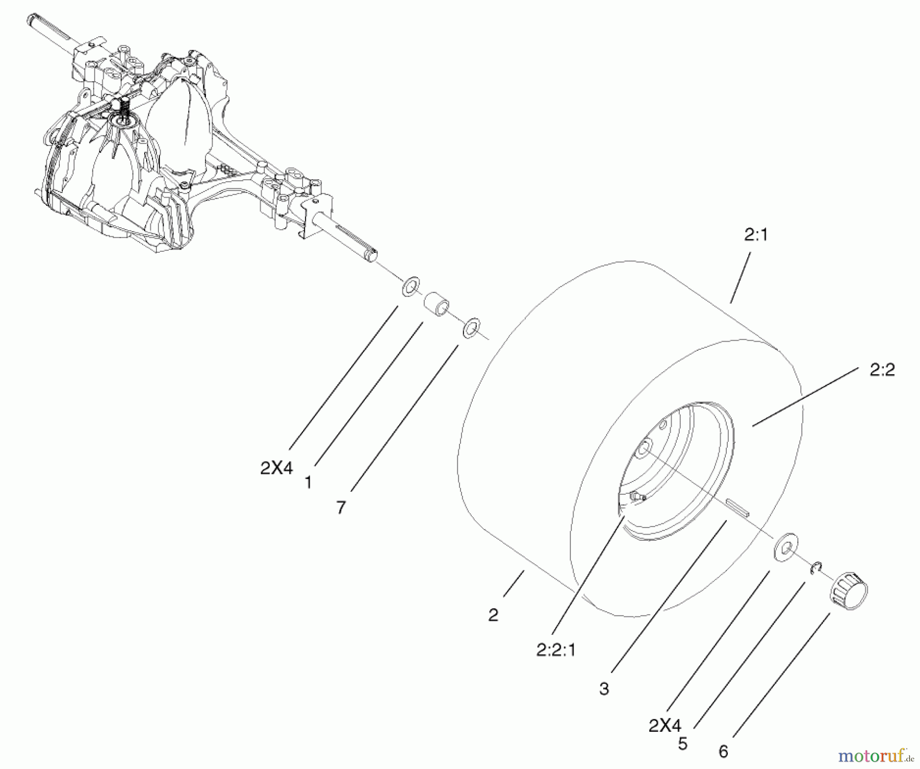  Toro Neu Mowers, Lawn & Garden Tractor Seite 1 71283 (17-44HXLE) - Toro 17-44HXLE Lawn Tractor, 2004 (240000001-240999999) WHEEL AND TIRE ASSEMBLY