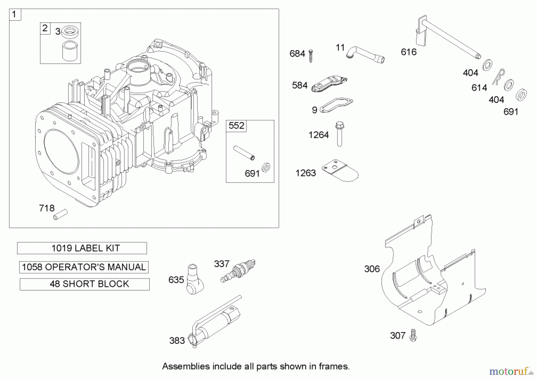  Toro Neu Mowers, Lawn & Garden Tractor Seite 1 71285 (18-44HXLE) - Toro 18-44HXLE Lawn Tractor, 2004 (240000001-240999999) CYLINDER ASSEMBLY BRIGGS AND STRATTON 31H777-0177-E1